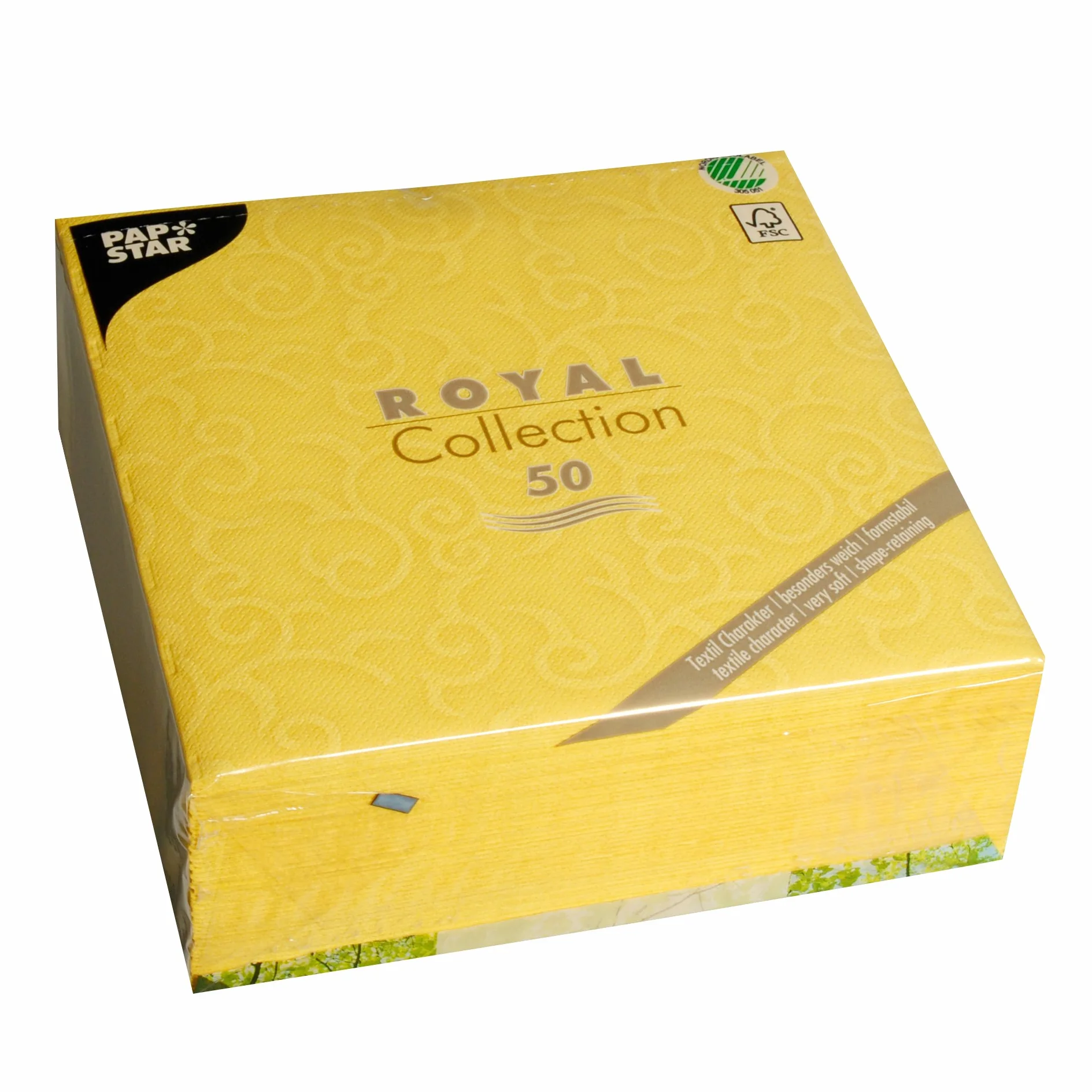 Papstar, 50 serwetek "ROYAL Collection" składane na 1/4 40 cm x 40 cm żółte "Casali", #84881