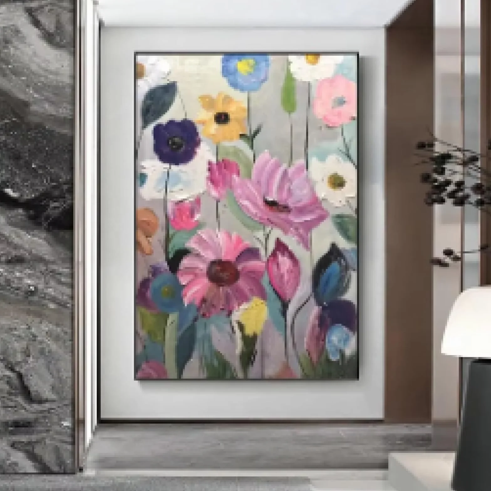 MAIMANG Skandynawska klasyczna abstrakcyjna sztuka ścienna duży kwiat botaniczna farba plakat nadruk dekoracja salonu 60 x 90 cm bez ramy