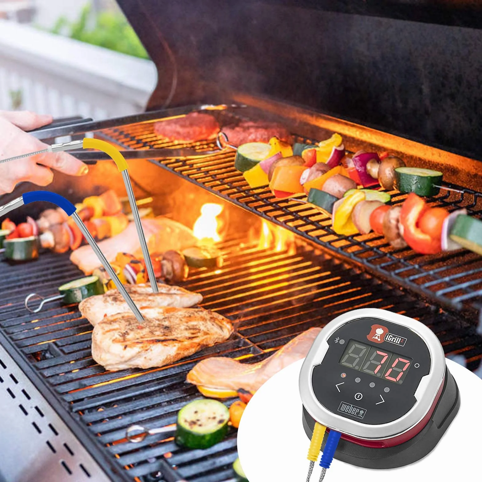2 szt. sonda do grilla, sonda do mięsa, kompatybilna z Weber iGrill 3, iGrill Mini, Igrill 2 z uchwytem na sondę, zakres temperatur do 380°C