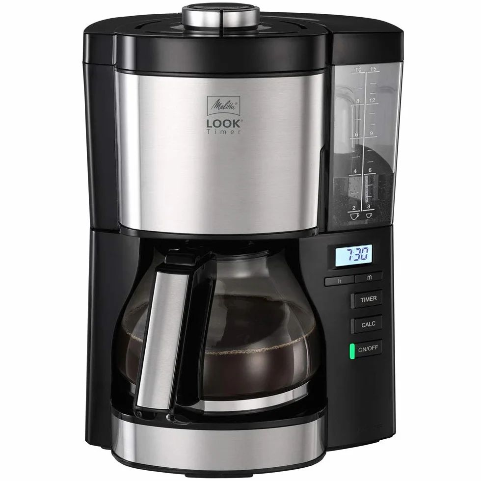 Melitta Look Timer – przelewowy ekspres do kawy – ze szklanym dzbankiem – funkcja timera – zatrzymanie kapania – 10 filiżanek – czarny (1025-08)