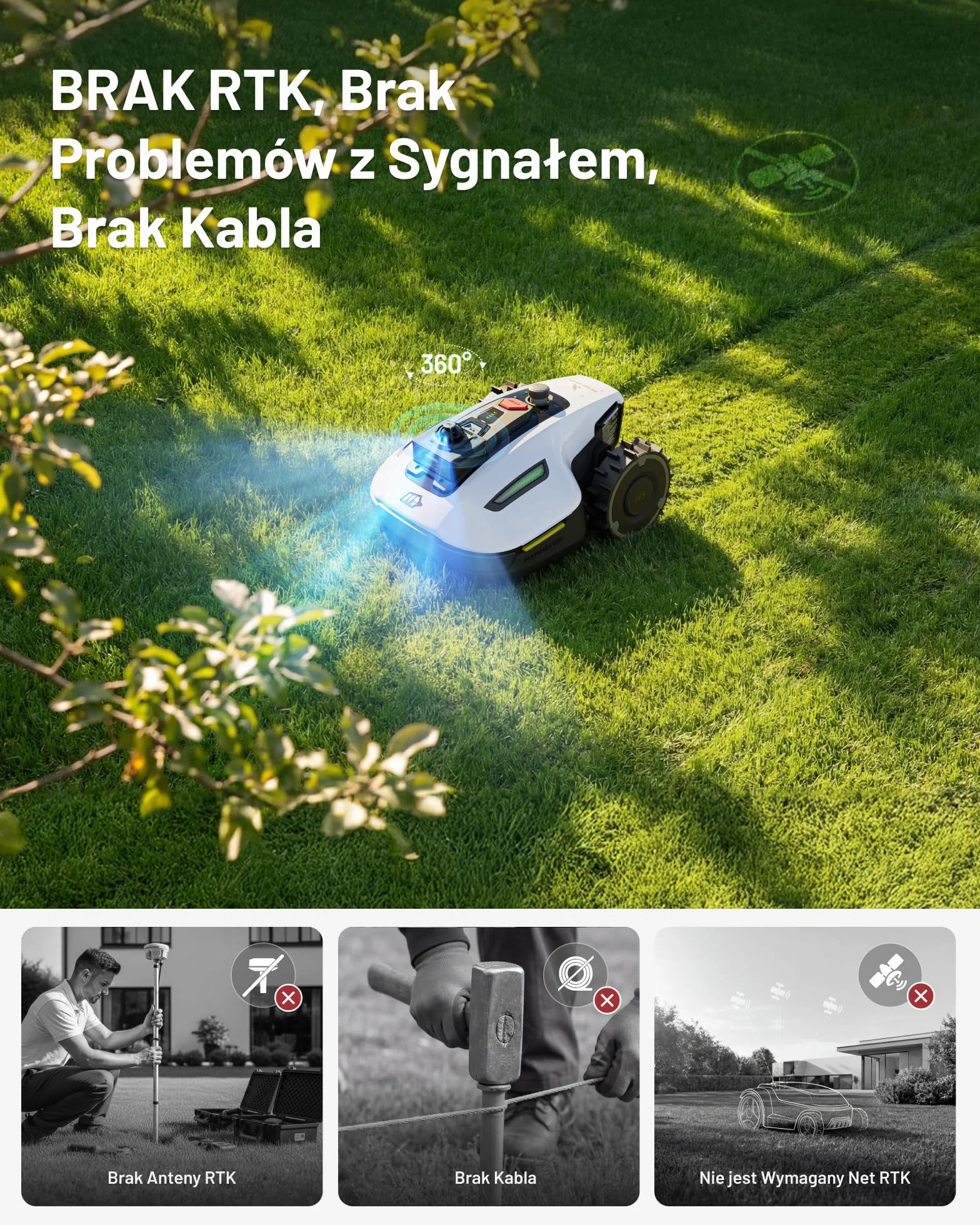 MAMMOTION YUKA mini 2 800 LiDAR Robot koszący bez przewodu obwodowego, rekomendowany 800 m³, LiDAR 360°+ AI Vision, rozpoznawanie ponad 300 przeszkód, DropMow, nachylenie 45%