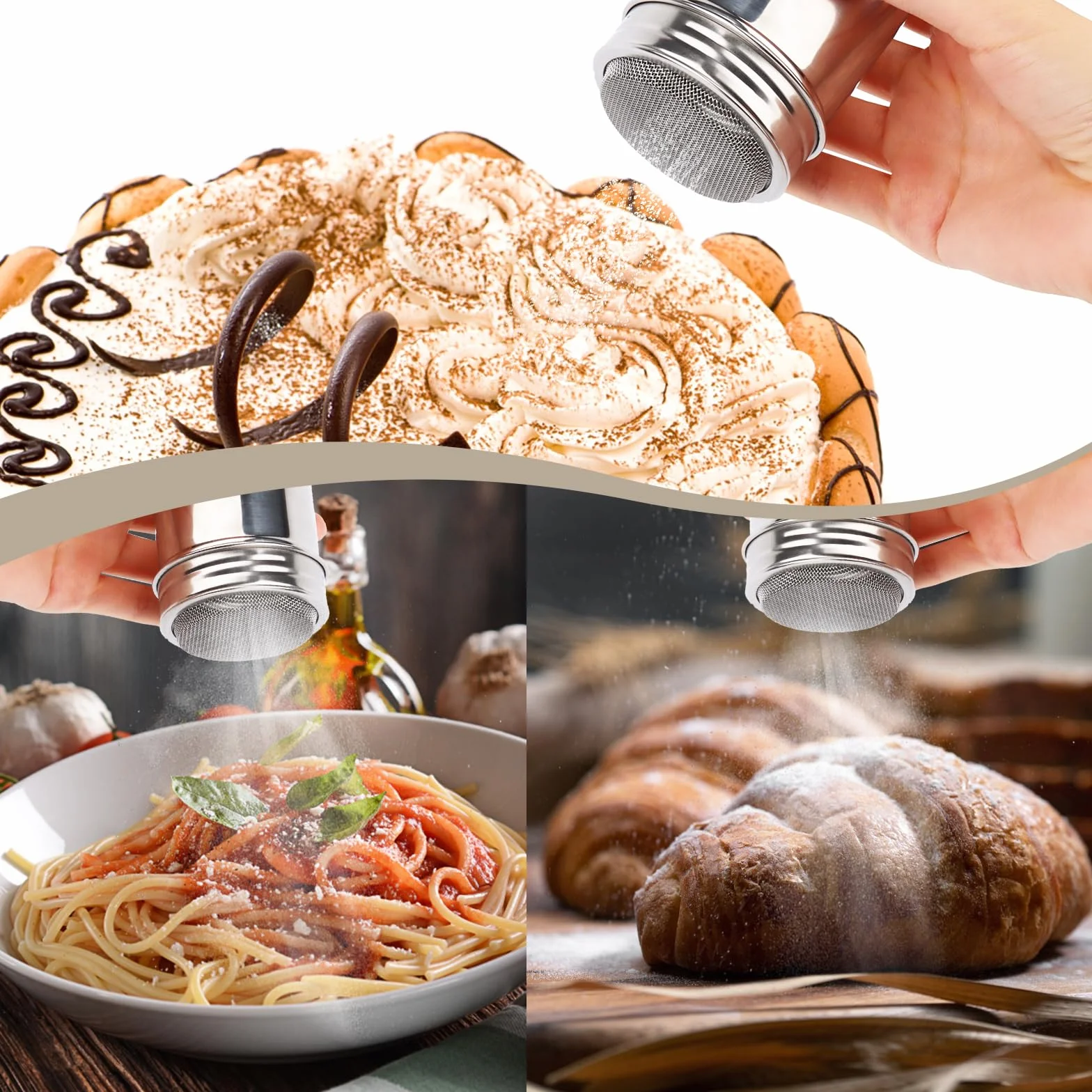 2 szt. Shaker do proszku ze stali nierdzewnej - Shaker z siatki do kakao, kawy, cappuccino - z pokrywką na czekoladę, rozpraszacz do cukru