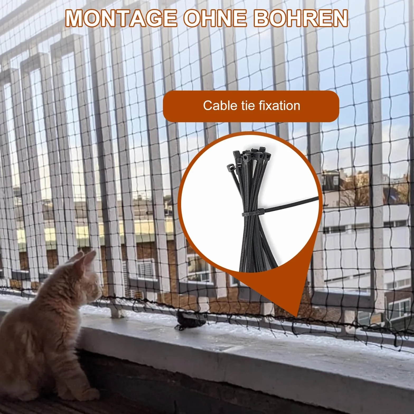 Siatka ochronna dla kota na balkon wzmocniona nylon multifilament
