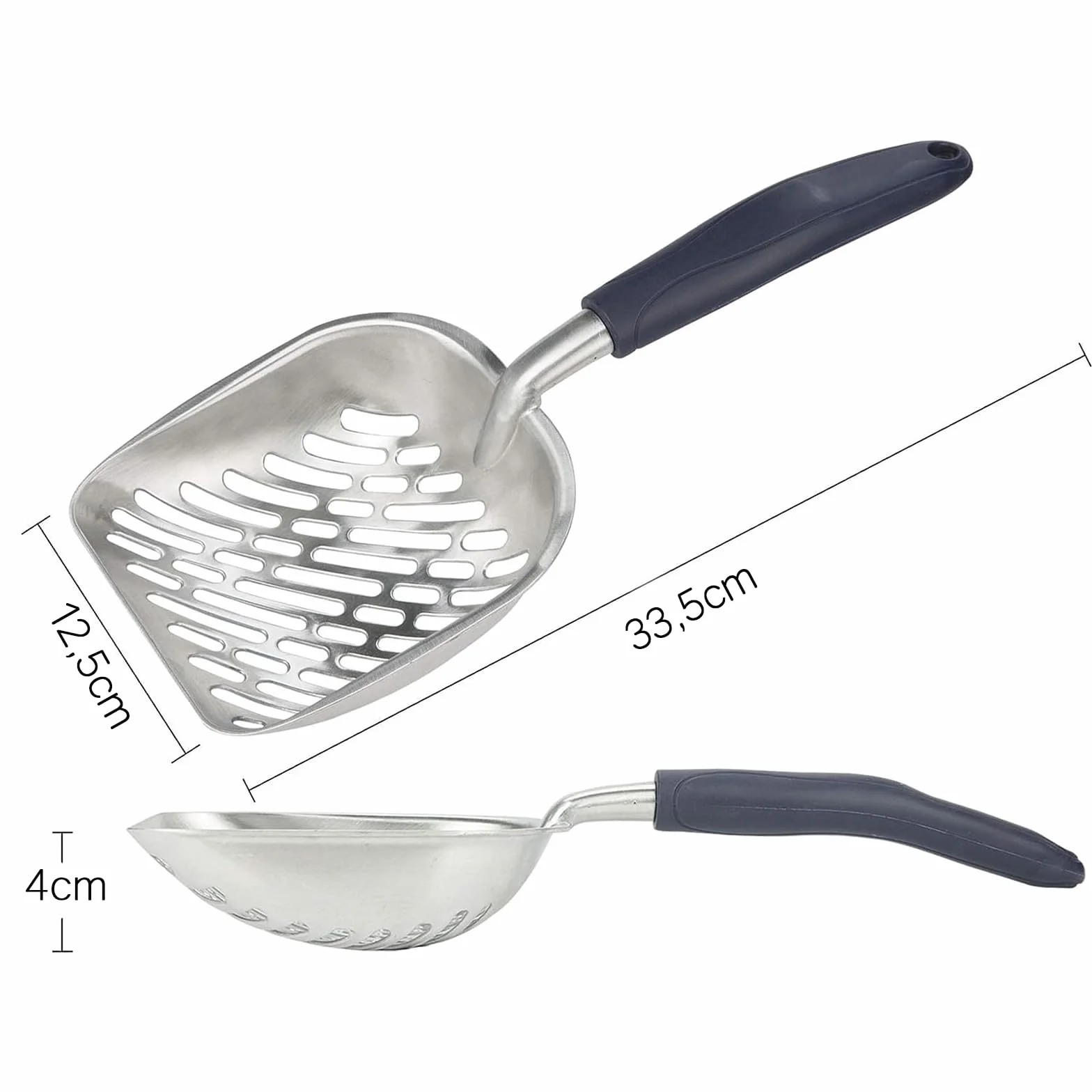 Metalowa szufla do żwirku dla kotów, ergonomiczna rączka