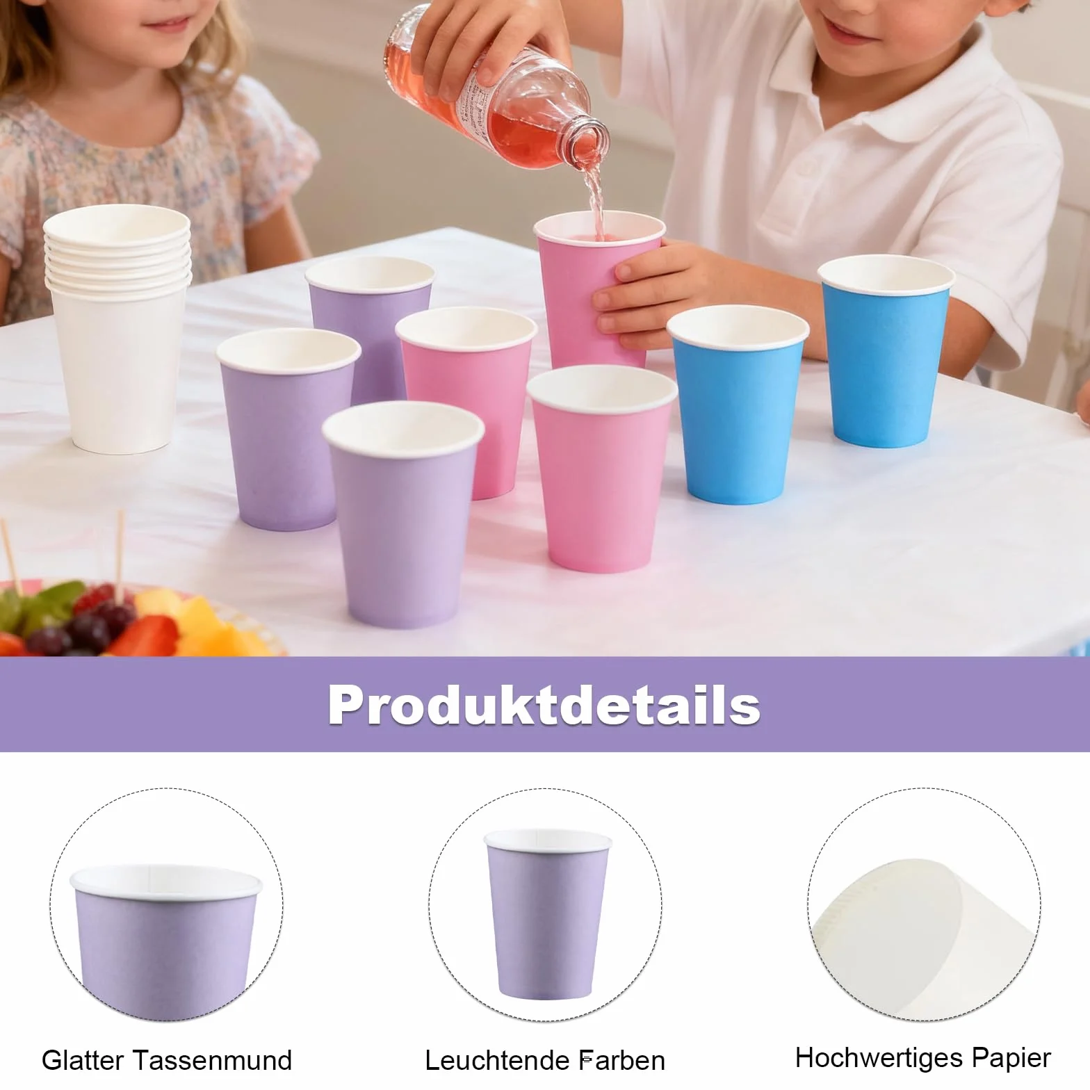 60 sztuk papierowych kubków, kolorowe papierowe kubki, 250ML jednorazowe wielokolorowe kubki na imprezę, wielokolorowe papierowe kubki nadają się na wesele, dla dzieci, DIY, potrzeby imprezowe