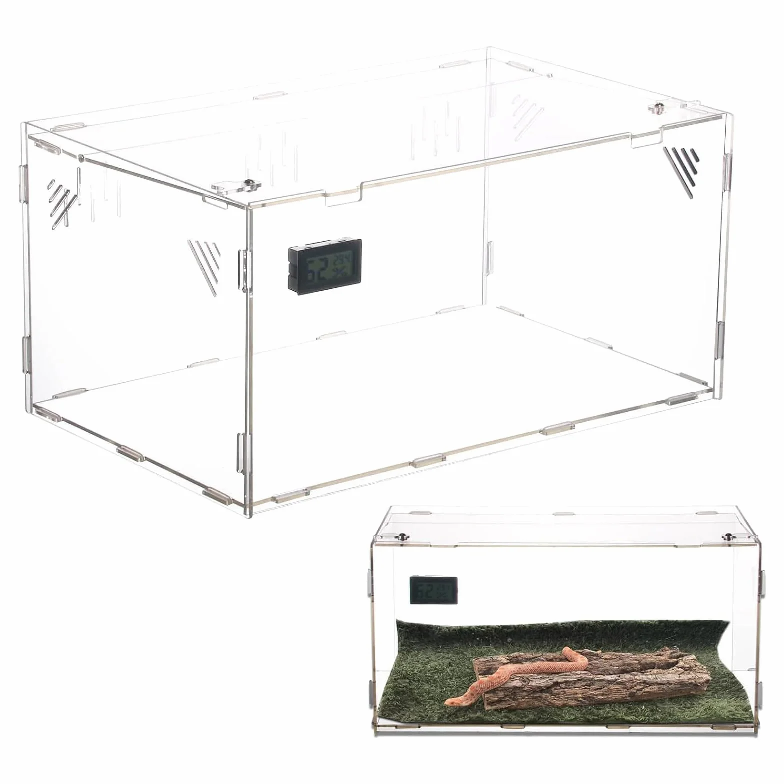 Akrylowe terrarium 39x25x19 cm z higrometrem dla gadów gekon kameleon