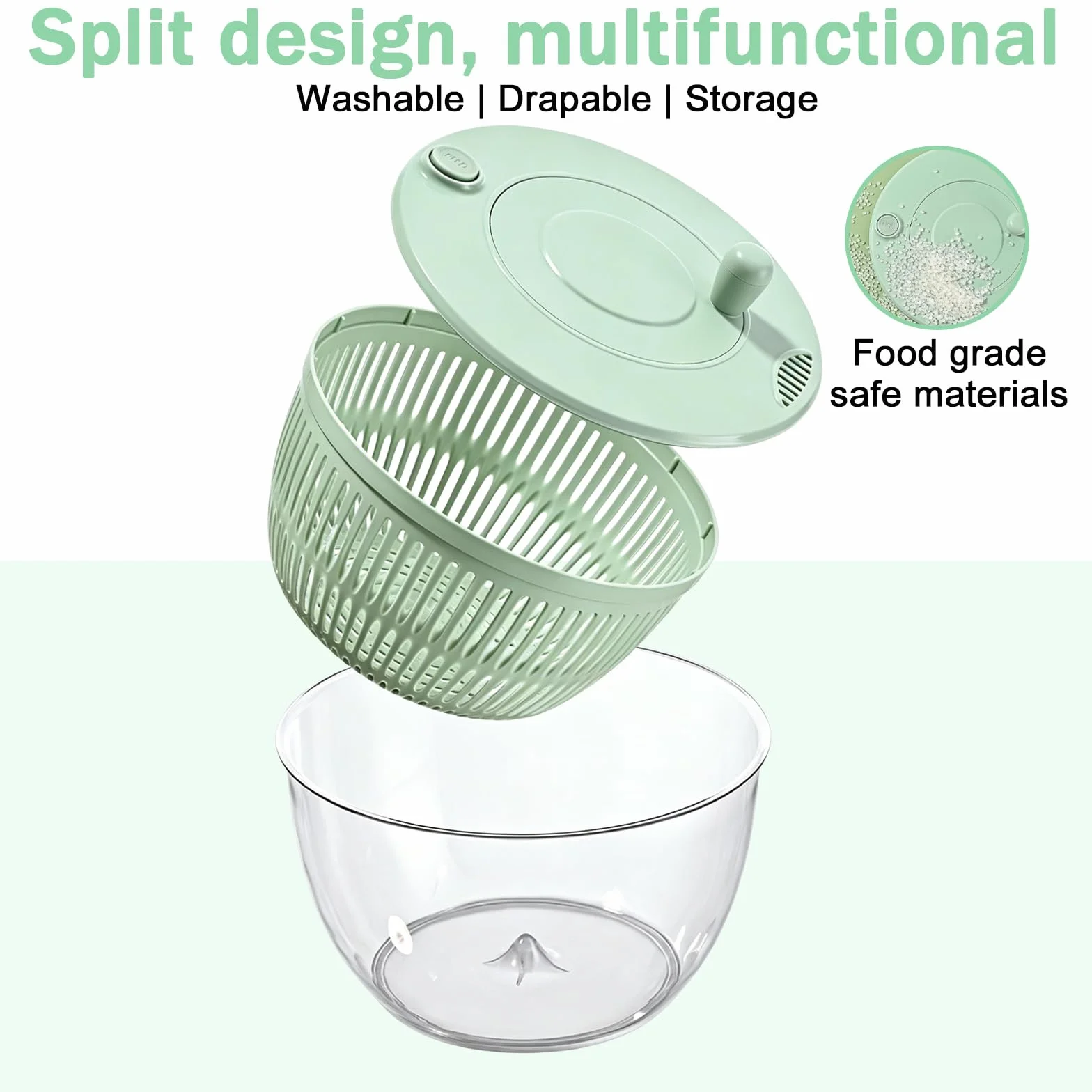Salad Spinner wirówka do sałaty z pokrywką, wielofunkcyjna miska do sałaty z 6 ostrzami, deska do krojenia, idealna do mycia i krojenia warzyw i owoców, separator żółtek jaj