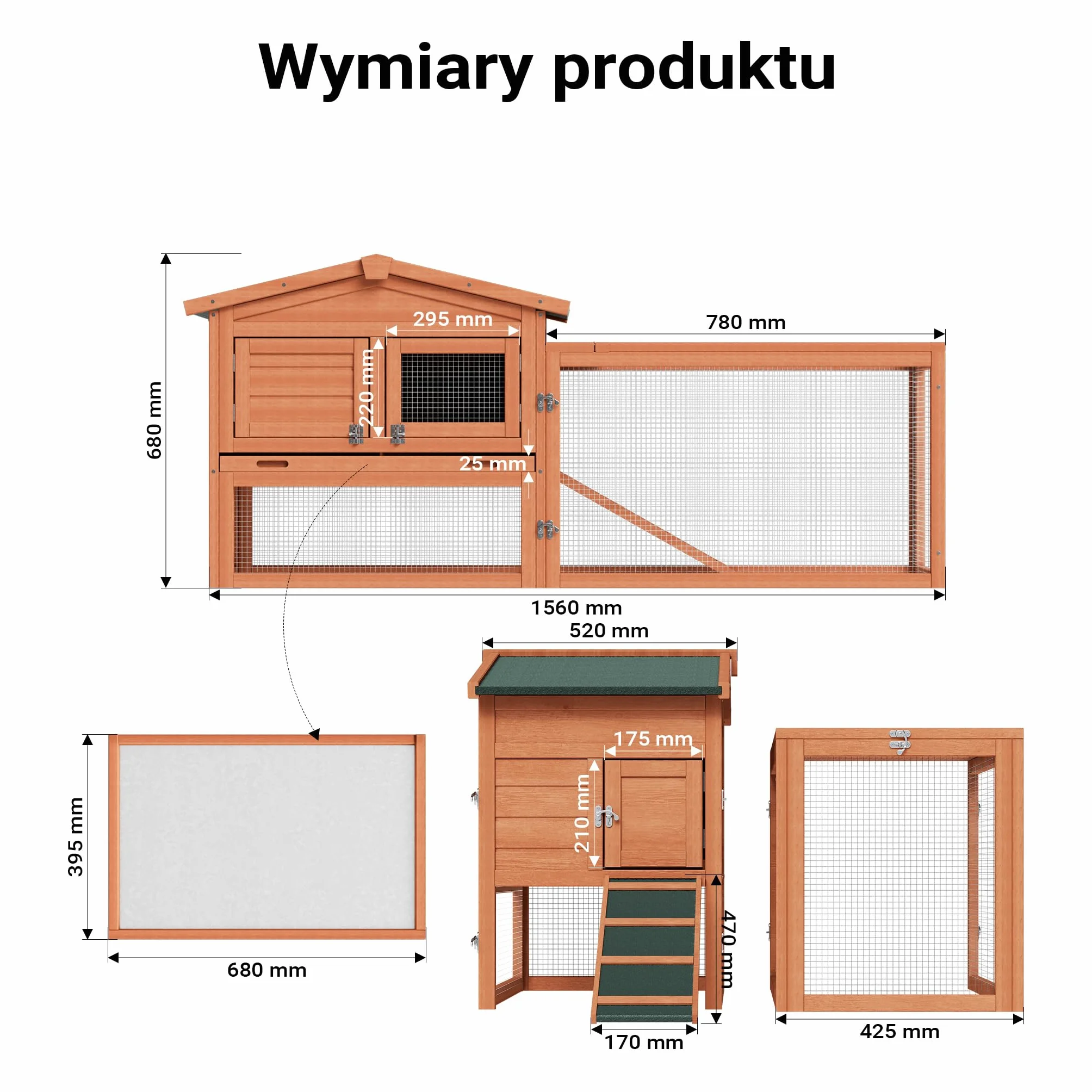Klatka dla królików Wiltec XXL 1560 x 520 x 680 mm z wybiegiem i podwyższoną budką z drewna świerkowego, klatka dla królików z 2 piętrami, klatka dla małych zwierząt