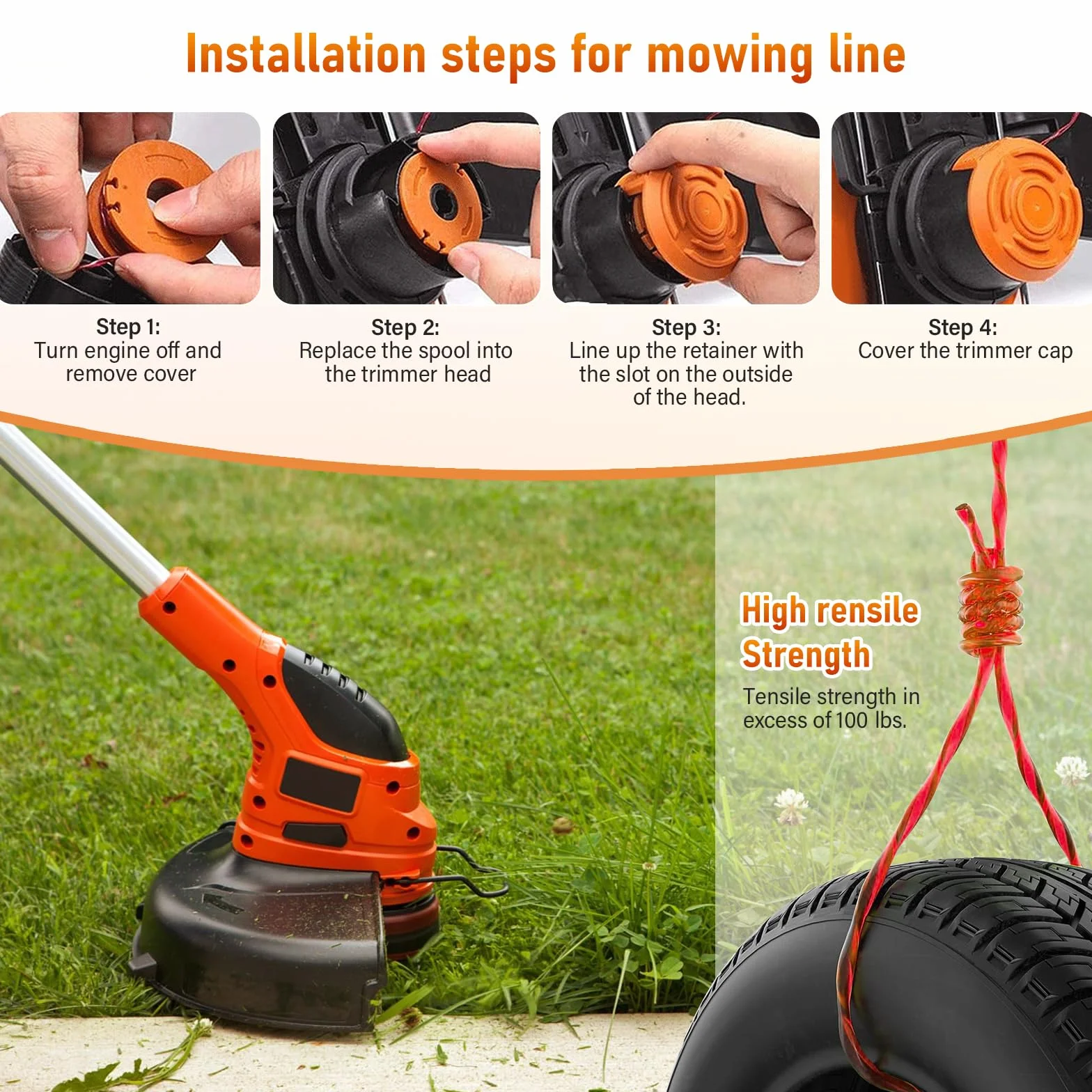 20 sztuk zestaw wymiennych szpul do podkaszarki Worx, do wszystkich podkaszarek do trawy z 20 V, Ø 1,65 mm, długość 3 m, zawiera 18 sztuk żyłek do podkaszarki i 2 sztuki pokrywek