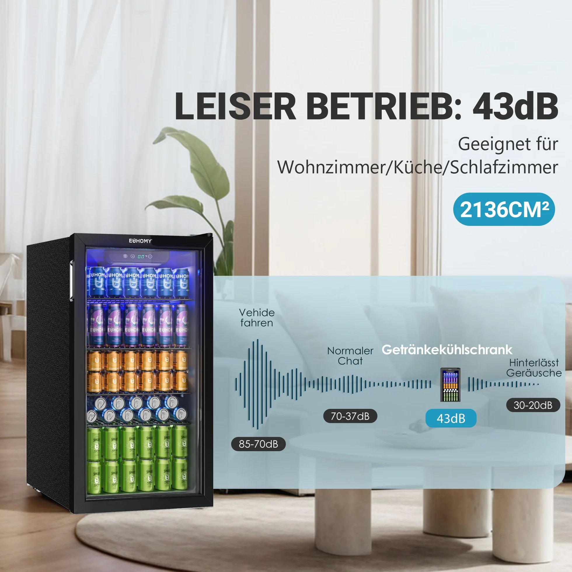 EUHOMY Lodówka na napoje, mini lodówka na 126 puszek ze szklanymi drzwiami, mała lodówka z regulowanymi półkami na lemoniadę, piwo lub wino, do domu/baru/biura, czarna, stal nierdzewna