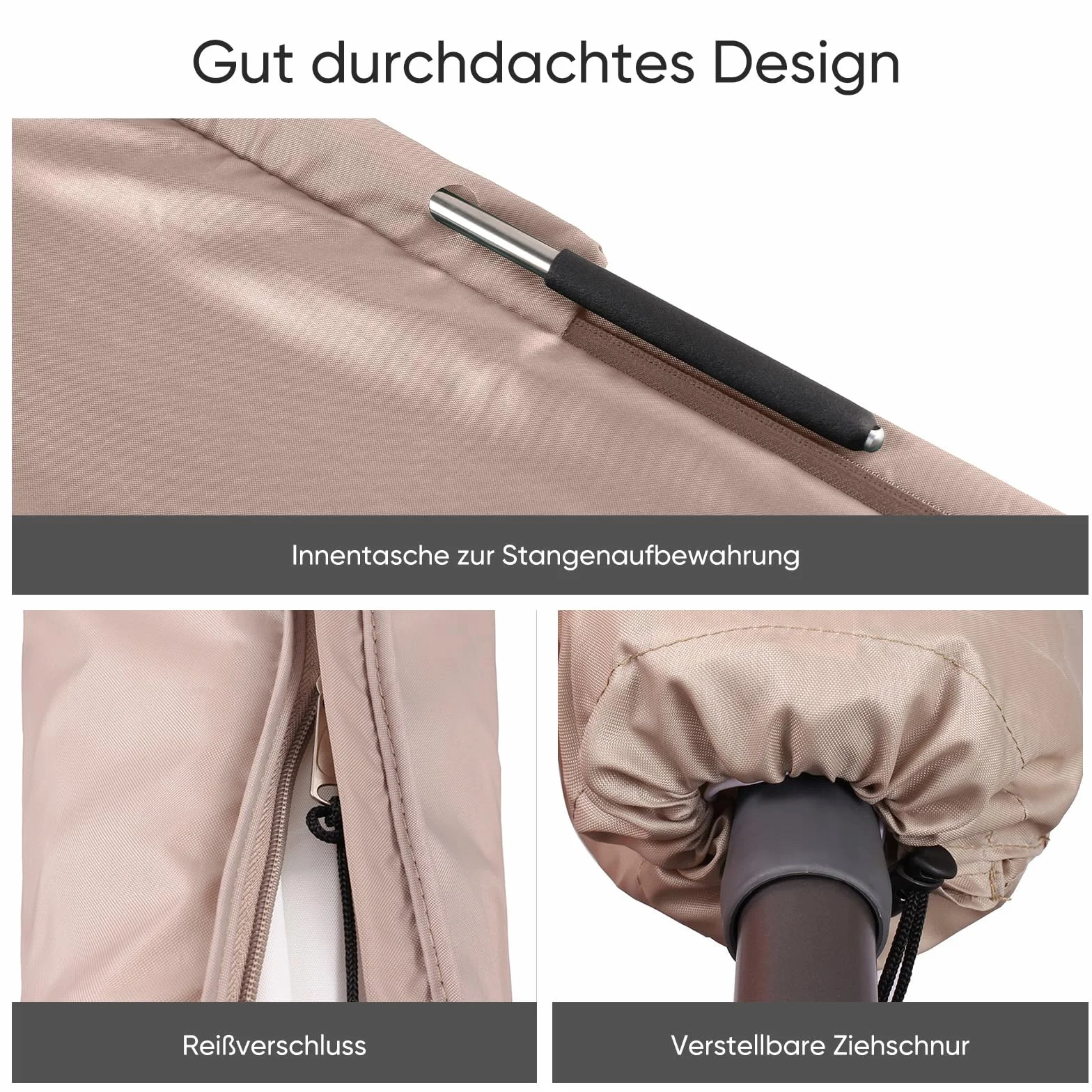Sekey 30030086 Pokrowiec Ochronny na Parasol Przeciwsłoneczny, 100% Poliester, Kolor Taupe, o Średnicy 300 cm