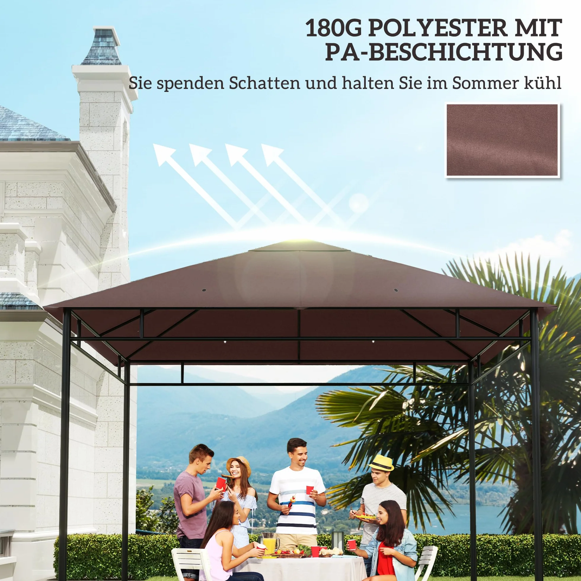 Outsunny Dach pawilonu, Dach zapasowy do pawilonu, Pokrycie pawilonu, poliestrowa ochrona przed słońcem, kawowy, 3 x 3 m