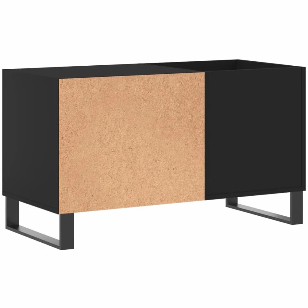 Szafka panelowa czarna z materiału drewnopochodnego 85 x 38 x 48 cm z żelaznymi nogami, przestronna przestrzeń do przechowywania i stabilna płyta górna do kolekcji winylu, nadaje się jako