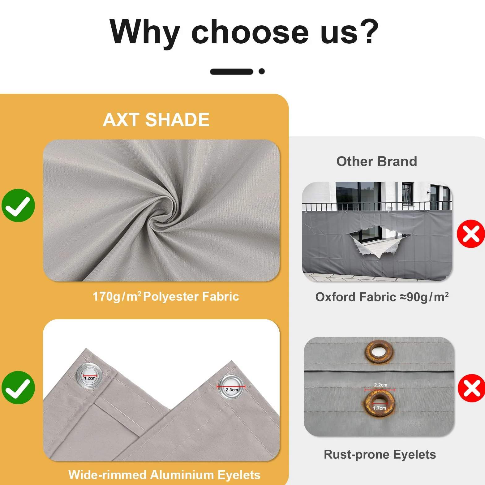 AXT SHADE Osłona Balkonowa 90x400cm Ochrona przed Wiatrem Nieprzejrzysta osłona Balkonu PES 170g/m² Ochrona przed Wiatrem i Promieniowaniem UV z oczkami i opaskami Kablowymi-Taupe