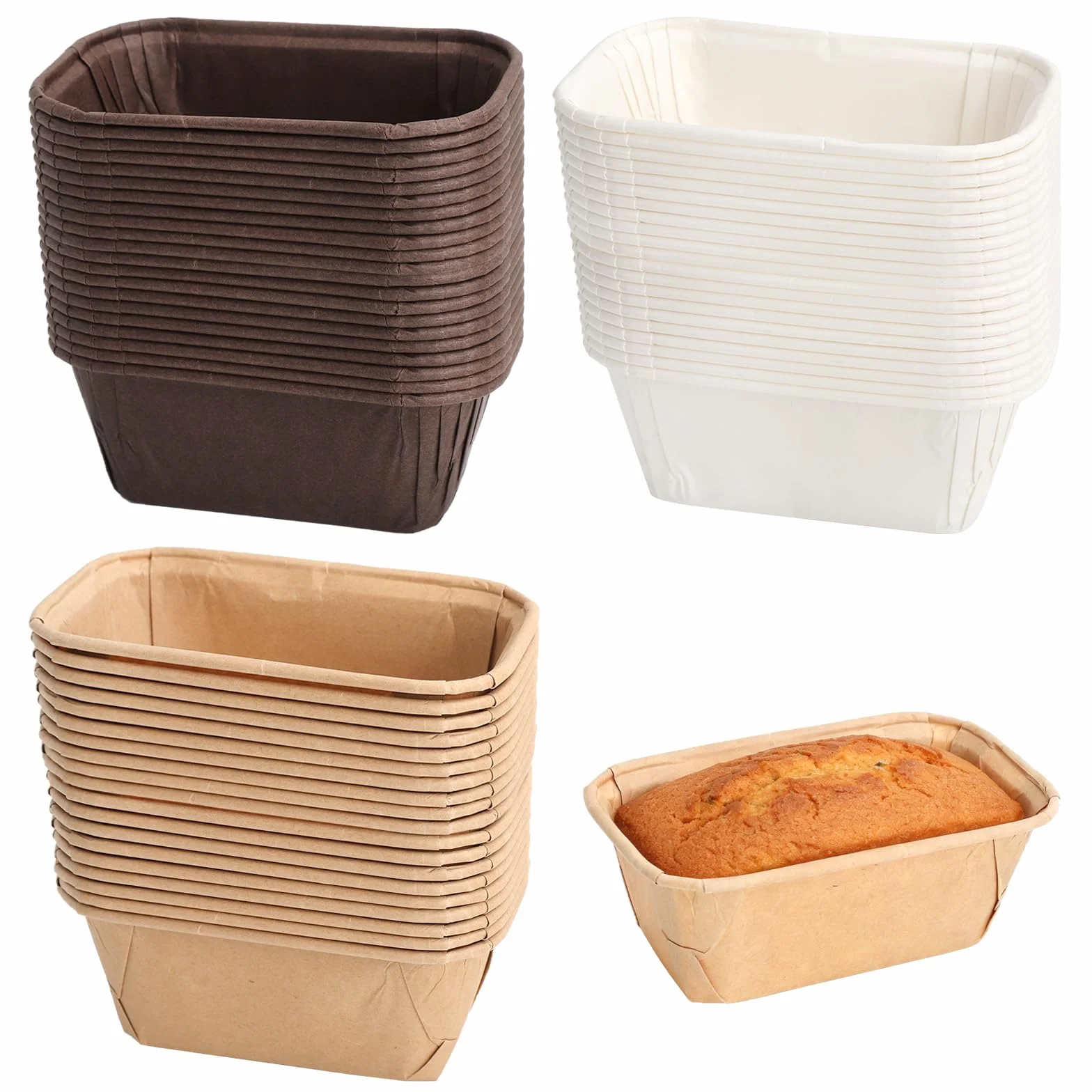 150 sztuk prostokątnych foremek do ciasta mini forma do ciast, biała, brązowa, khaki, 8 x 4 x 4 cm | Papierowa forma do pieczenia, papierowe foremki do muffinek, małe foremki do pieczenia babeczek, chleba, deserów