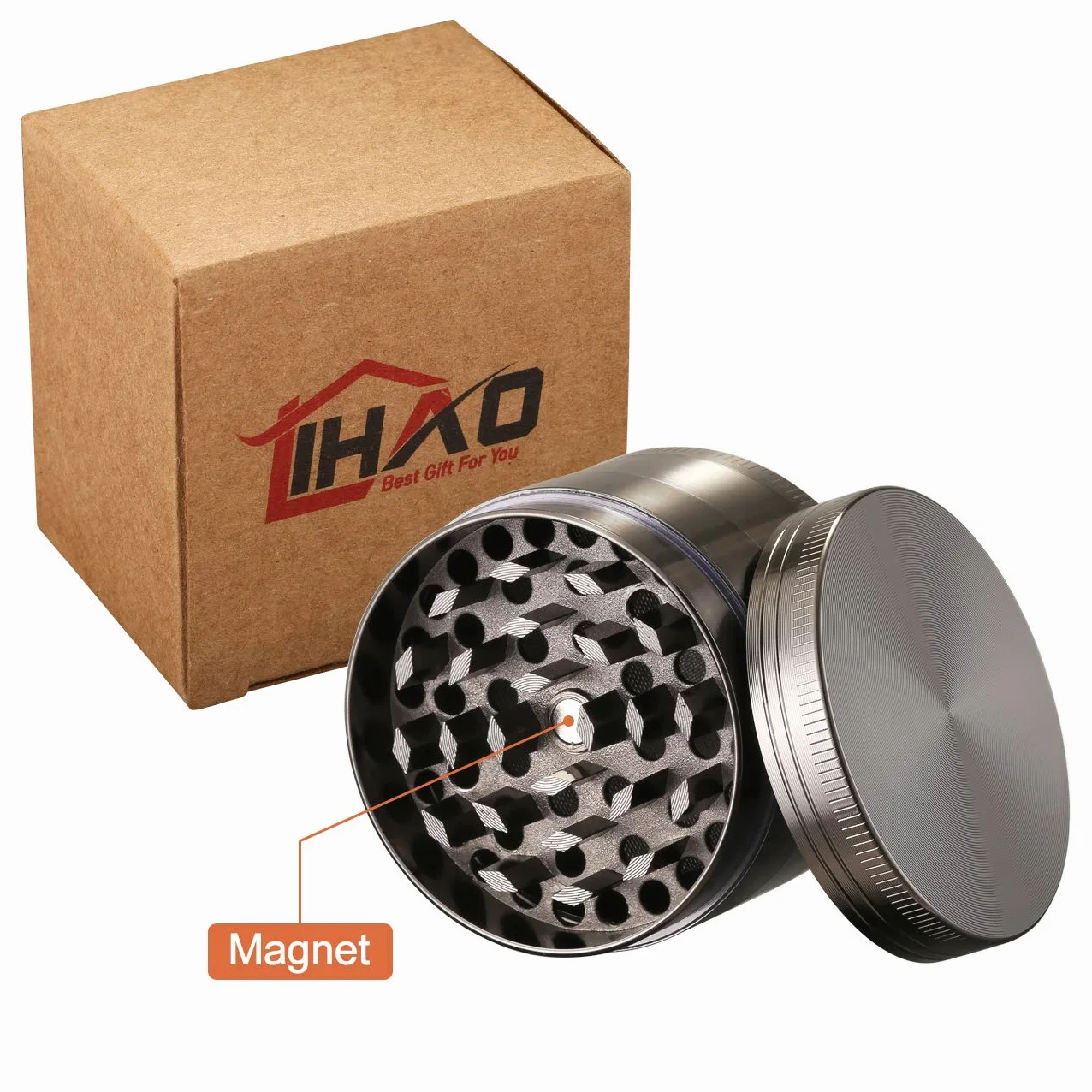 Lihao Grinder Crusher 4-częściowy zestaw młynków, stop cynku, ze skrobakiem do przypraw, ziół (mini, 5 x 3,5 cm, niklowo-czarny)