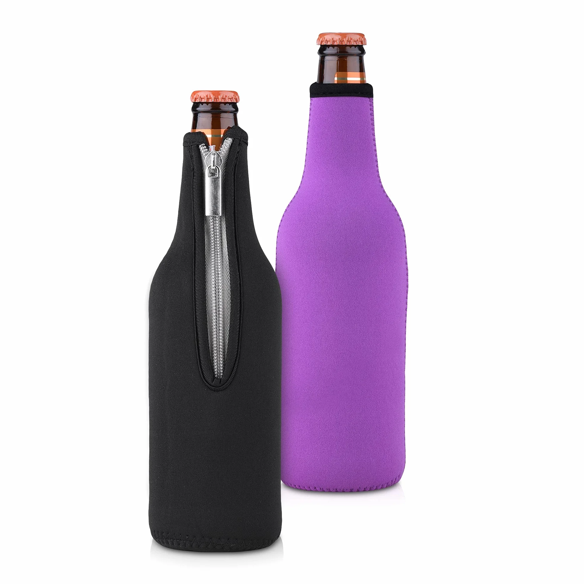 kwmobile 2 x 330-500 ml butelka chłodząca do butelek – do piwa i innych napojów – z izolowanego neoprenu – chłodziarka w kolorze czarnym, fioletowym