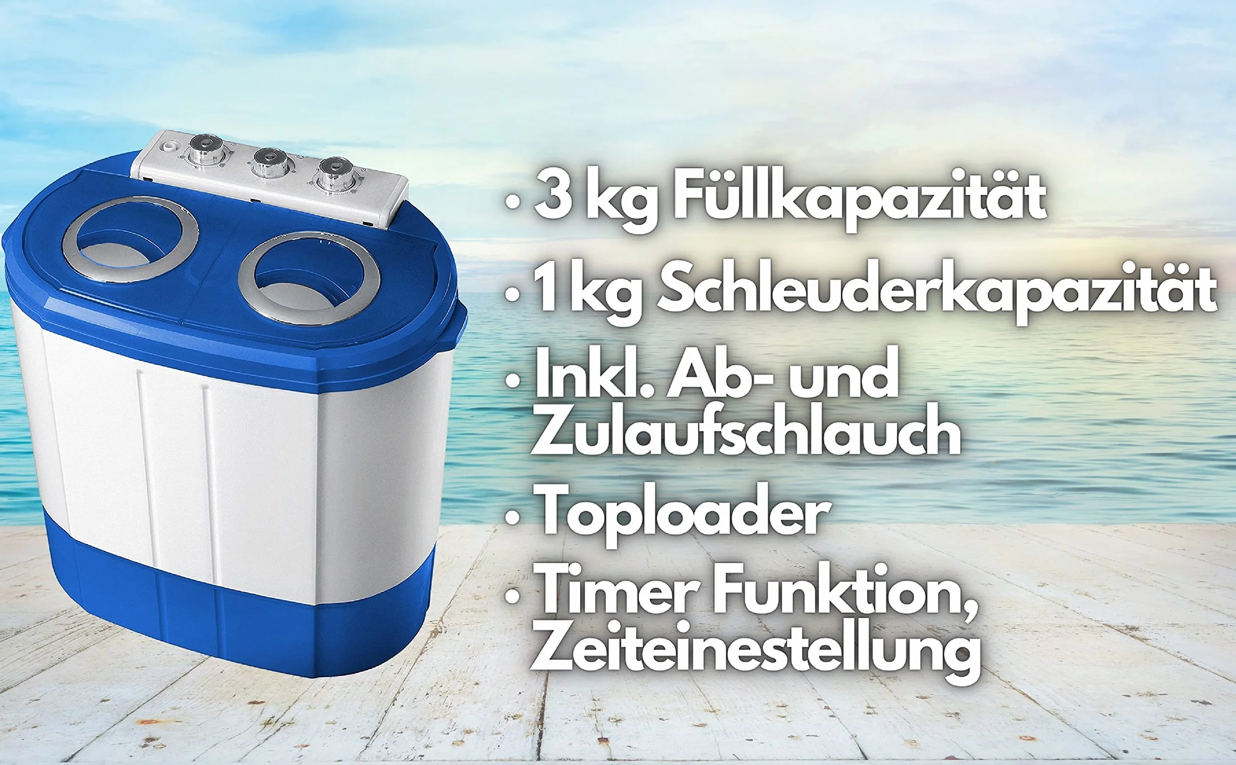 Steinborg Mini pralka z wirówką | 2 komory | pralka automatyczna do 3 kg | komora wirowania do 1 kg | pralka podróżna | mini pralka | kempingowa mobilna pralka Toploader, szara/biała
