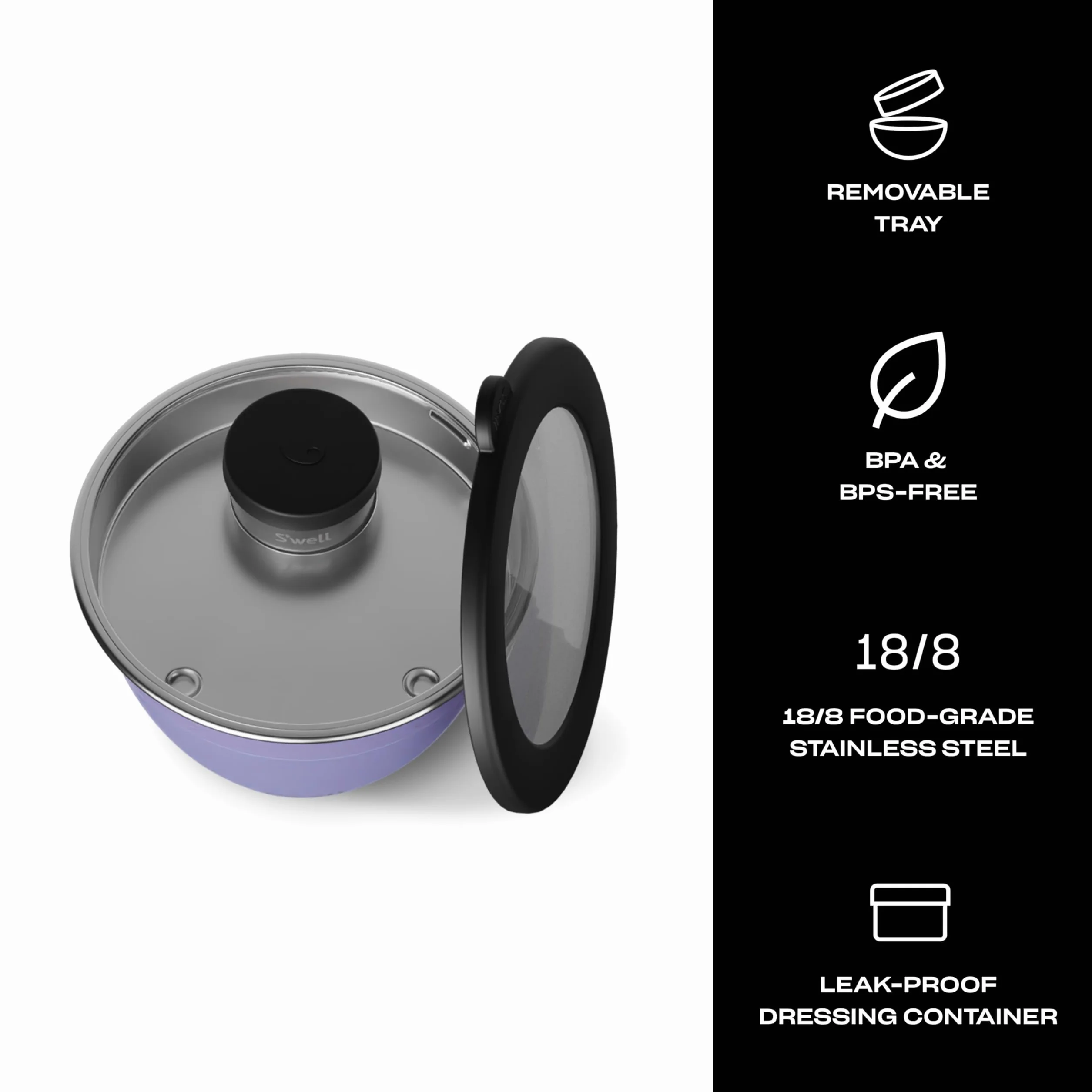 S'well Zestaw misek do sałatek ze stali nierdzewnej, 200 ml, lawenda na wzgórzu, w zestawie mini kanister 59 ml i wyjmowaną tacę do organizacji, szczelna, łatwa do czyszczenia, nadaje się do mycia w