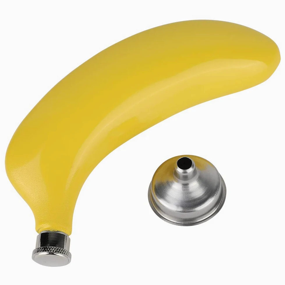 Kolba Biodrowa 5 Uncji na Likier, Likier Bananowy ze Skórką i Alkohol, Kolba z Owocami Tropikalnymi z Zakrętką ze Stali Nierdzewnej, Butelka z Alkoholem w Kształcie Banana i Whisky z Lejkiem