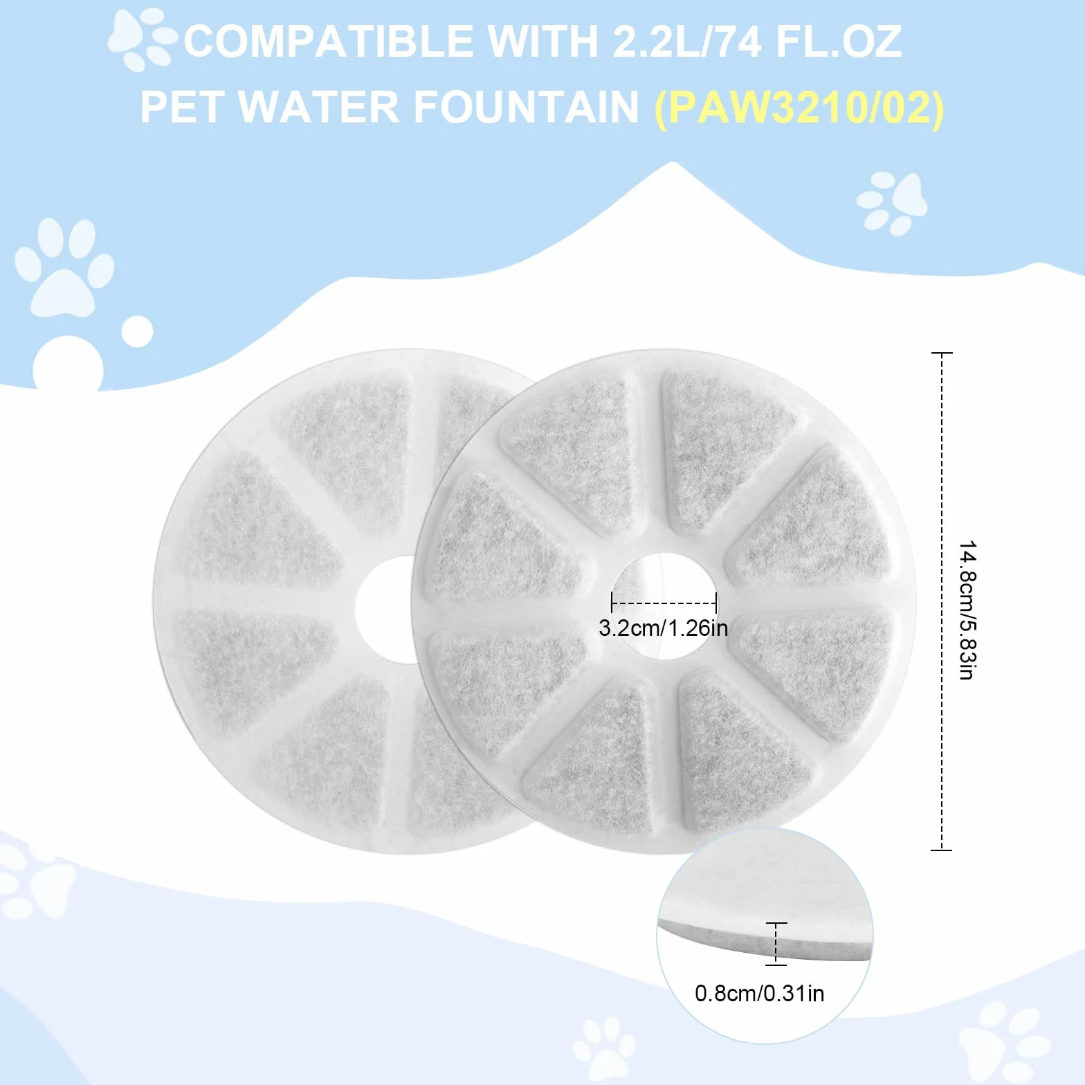 VOSSOT Zestaw Filtrów do Fontanny dla Kotów 12 szt. Średnica 14,8 cm Węgiel Aktywowany