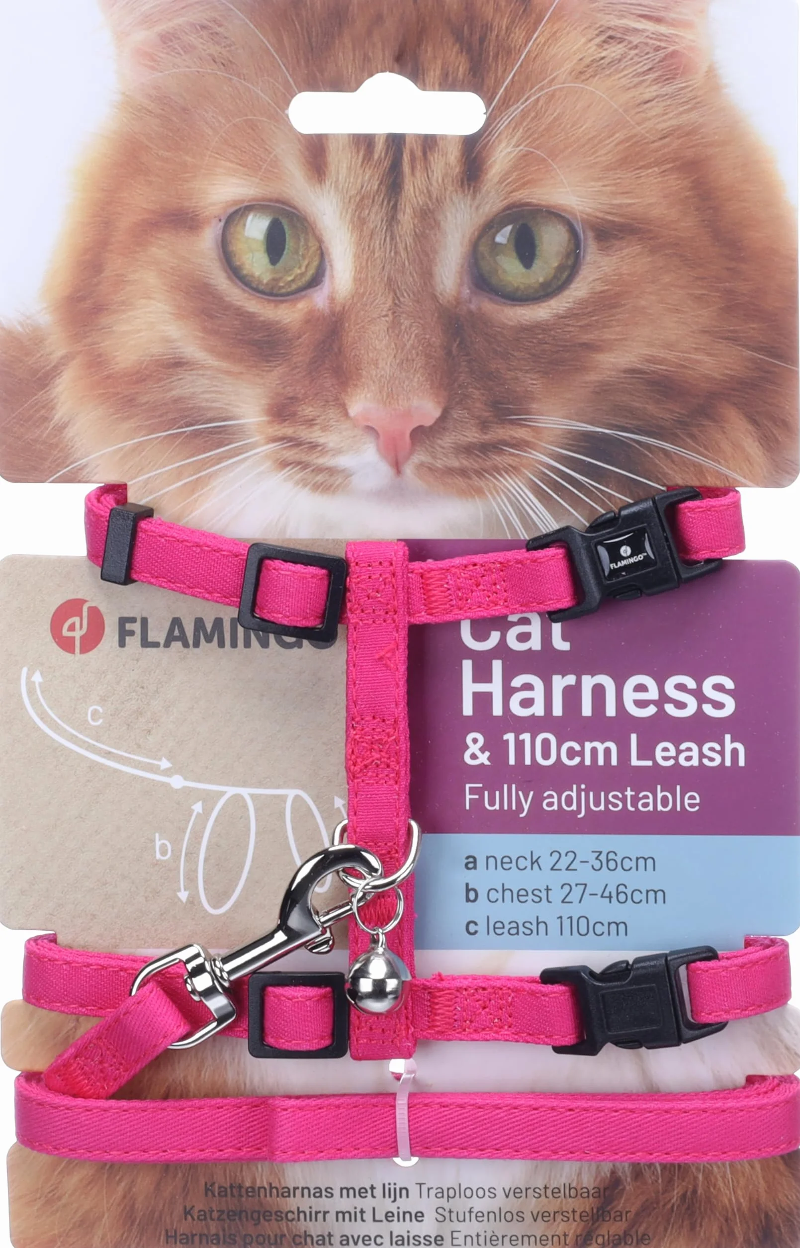 Flamingo Uprząż dla kota ze smyczą Lomi Fuksja 22-36cm 27-46cm 110cm 10mm