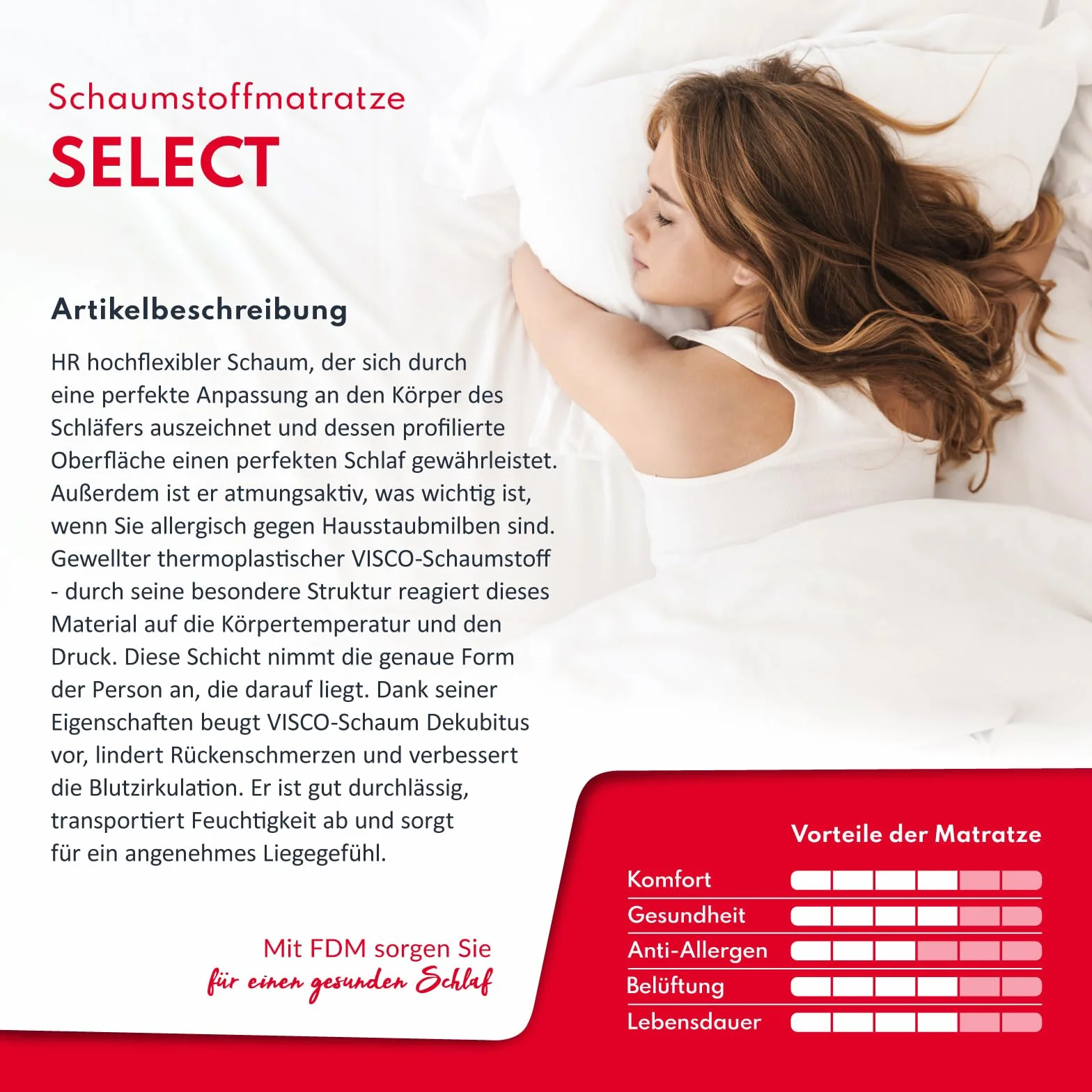 FDM Select MAX Podwójny materac 160 x 200 cm, zimna pianka, wysokość 24 cm, stopień twardości H3 i H4, pianka Visco, Öko-Tex, nadaje się dla alergików, poszewka z dżerseju nadaje się do prania