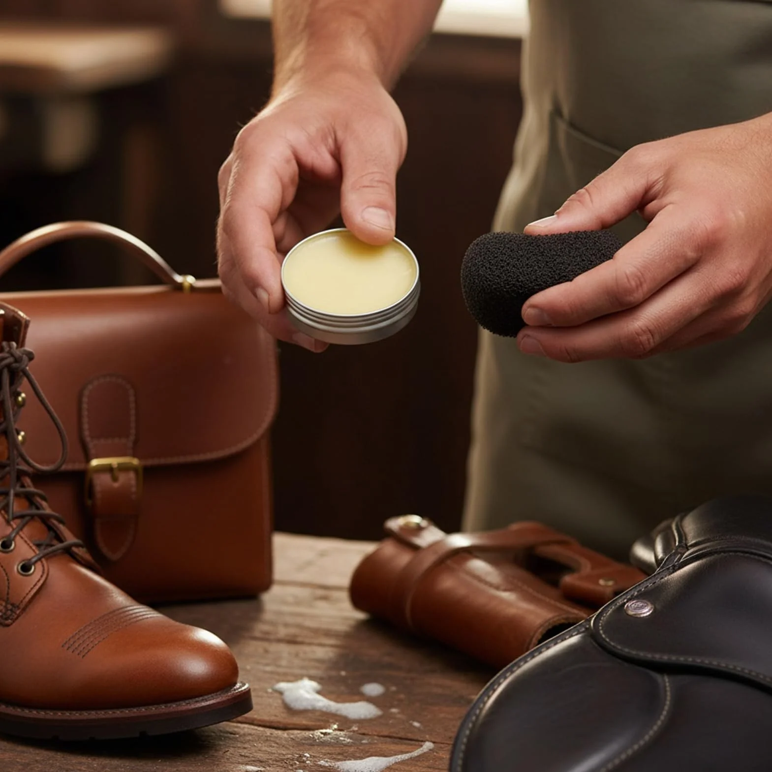 Saddle Soap Leather Conditioner 100g Boot Cleaner ABS Case With Sponge