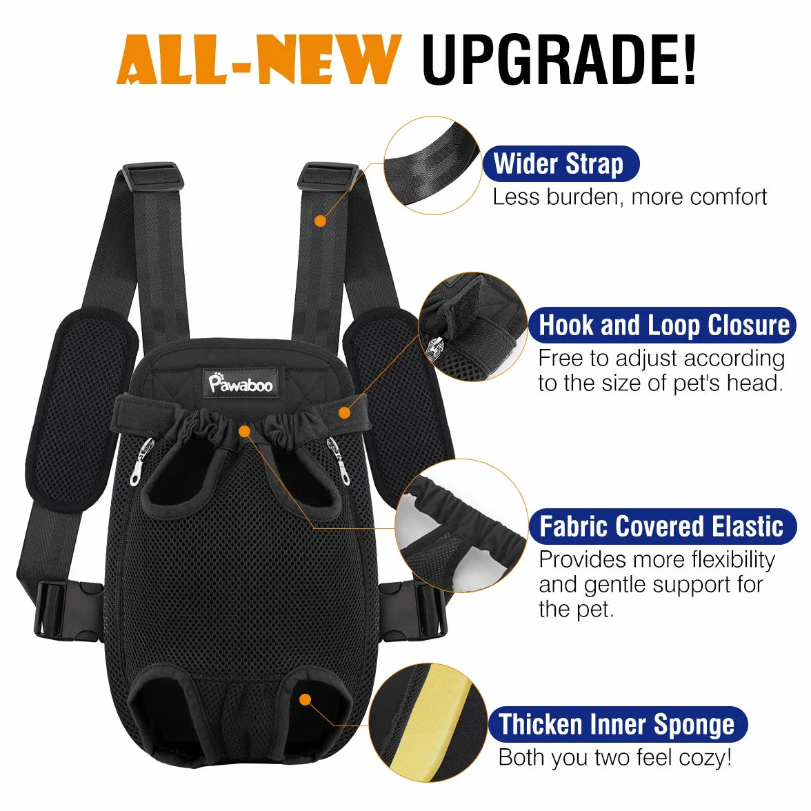 Adjustable Pet Carrier Backpack, Pet Front Dog Carrier Backpack, Legs Out, Easy-Fit for Hiking Traveling for Larger Size Dogs, Large Travel Bag, Large Size, Black