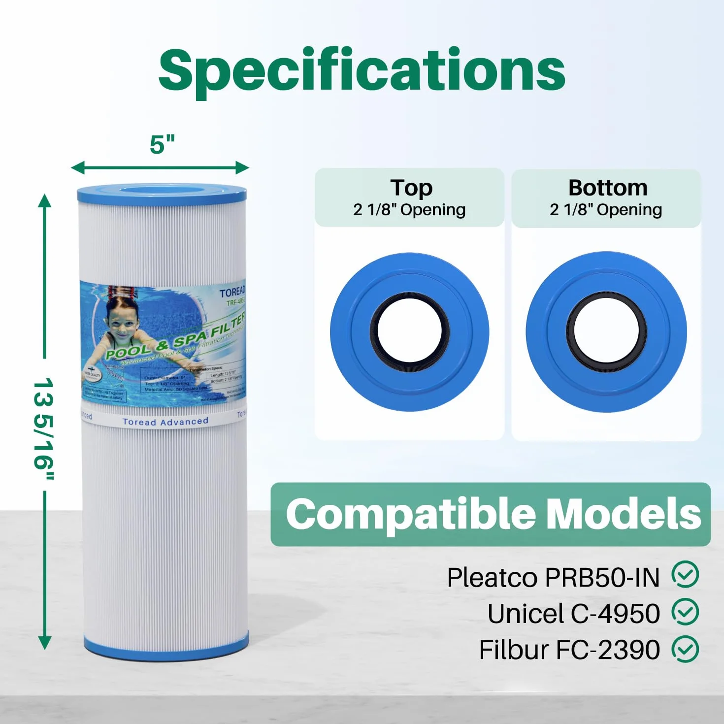 TOREAD Filtr spa TRF-4950 zastępuje Unicel C-4950, Pleatco PRB50-IN, Guardian 413-212-02, Filbur FC-2390, 373045, 03FIL1600, 17-2380, Jacuzzi J210/J220/J235/J245/J275, filtr do wanny z hydromasażem 5