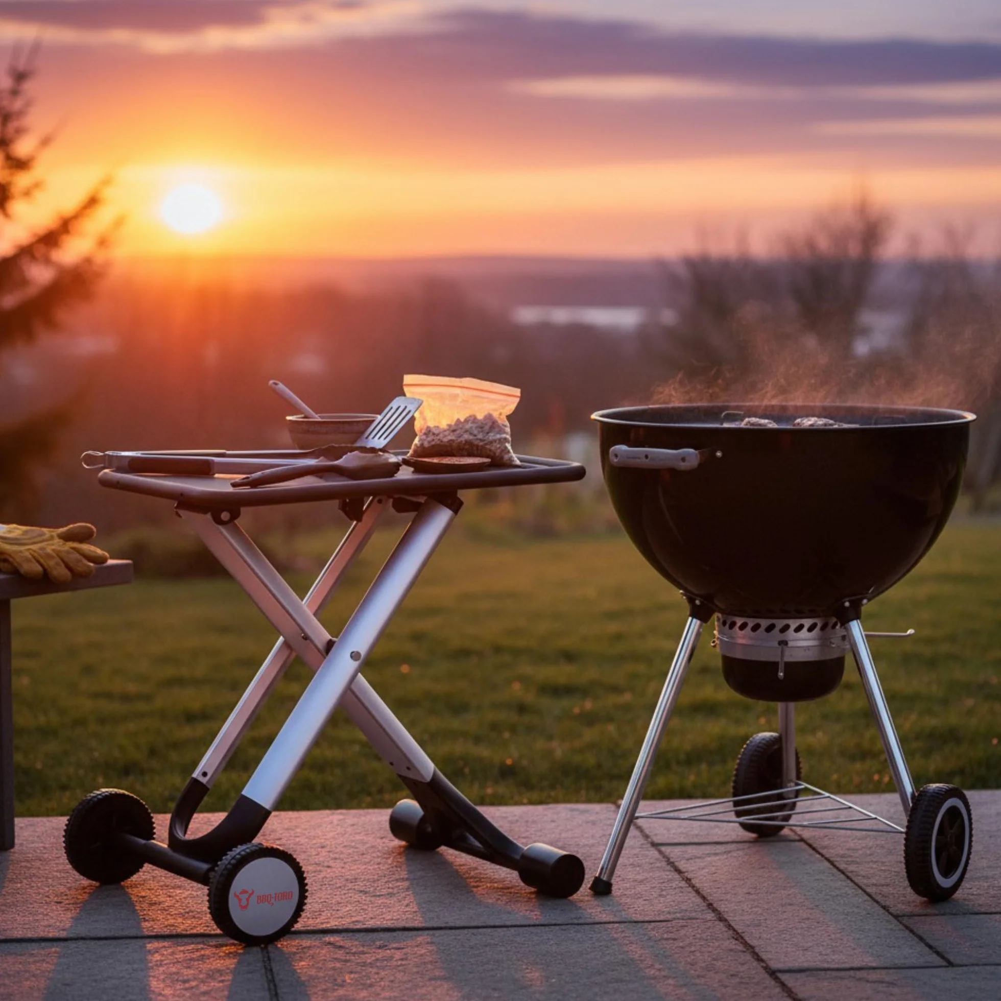 BBQ-Toro Składany stół na kółkach | aluminiowy stolik pomocniczy z metalową powierzchnią roboczą | wózek na kółkach, stół do grillowania i kuchnia outdoorowa