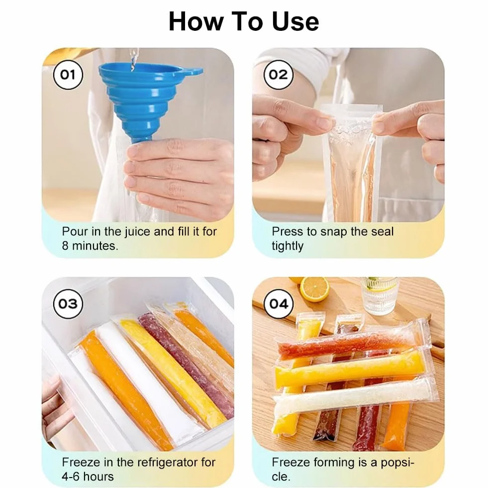 100 szt. Torby na foremki Popsicle Torby Popsicle Formy z lejkiem na jogurt, mrożone cukierki Party Favors