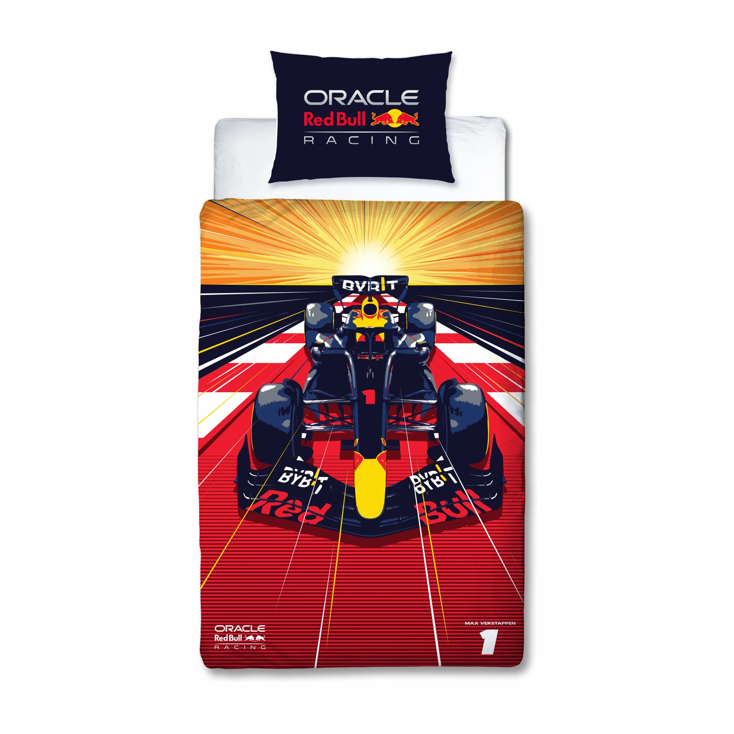 Character World Oracle Red Bull Racing oficjalny zestaw poszewek na kołdrę | Speed Design dwustronna dwustronna pościel z pasującą poszewką na poduszkę zestaw na łóżko pojedyncze | bawełna poliestrowa