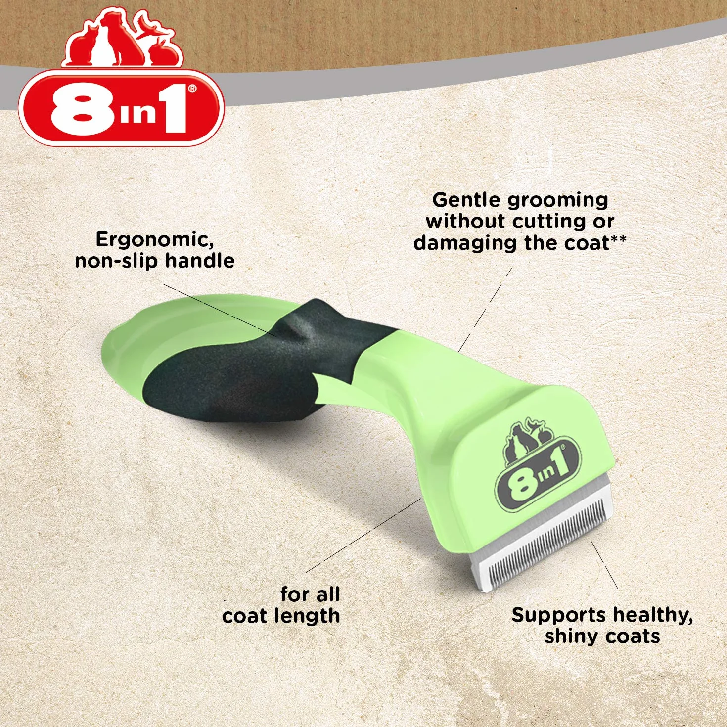 8in1 Coat DeShedder S – szczotka do podbierania sierści dla małych psów, nadaje się do krótkich włosów i długich włosów, szczotka dla psów do usuwania wełny, zielona