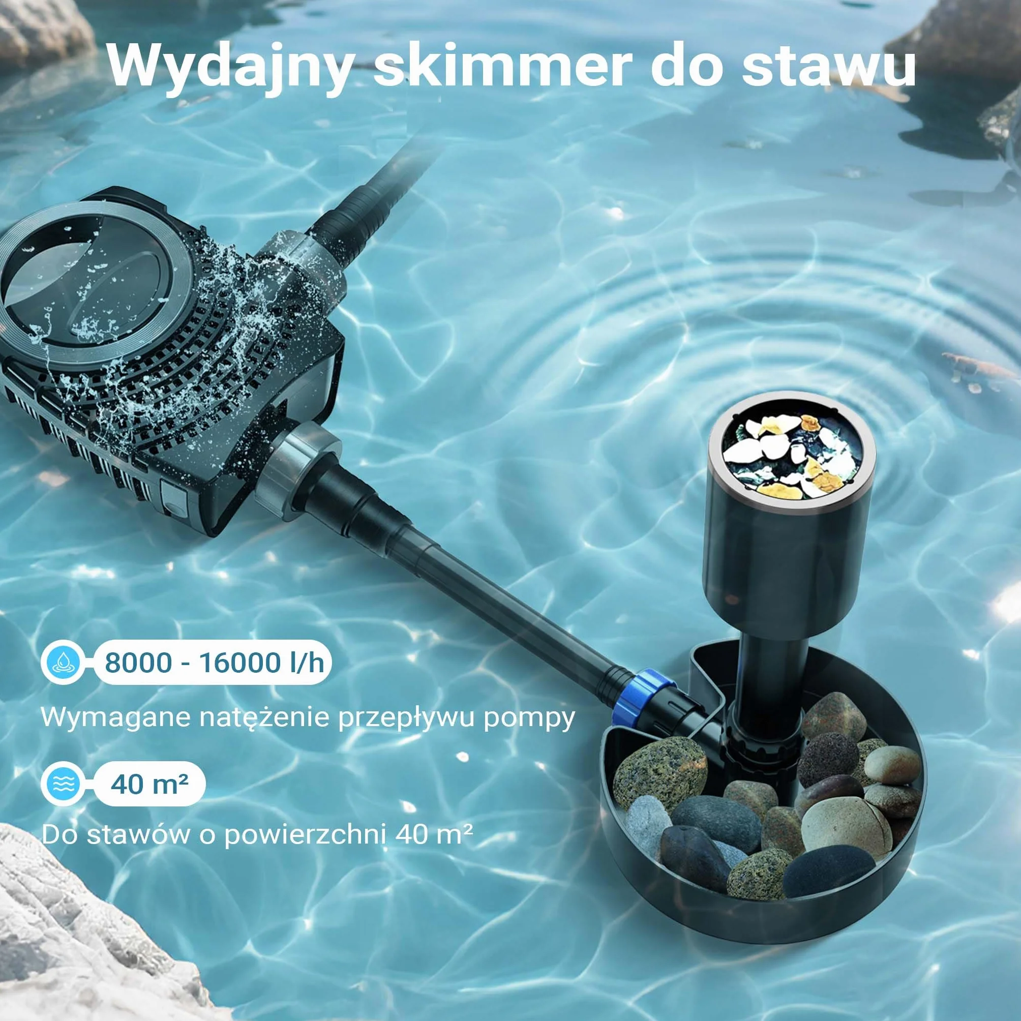 SunSun CSP-40 Skimmer stojący do oczek wodnych o powierzchni do 40 m², maks. 16 000 l/h, skimmer jako zbieracz liści do pielęgnacji oczka wodnego, do podłączenia do pompy