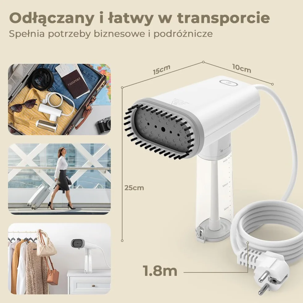 Parowy pras do Repasowania 1000W, Przenośny Hand-Steamer z 150-ml Zbiornikiem, Pełny Energi, Usuwa Fałdy Szybko, 1,8 m Drut, Idealny dla Domu i Podróży