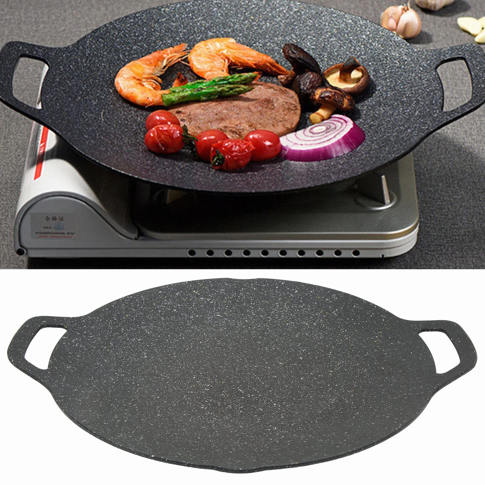 Koreański Grill, Solidny Aluminiowy Odlew Ciśnieniowy Koreańska Patelnia do Grillowania Czarna Pofałdowana Tekstura na imprezę Przy Grillu (34cm)