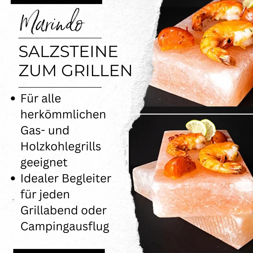 Marindo Chef BBQ grill solny XL (zestaw 2 szt.) 20 x 20 x 4 cm razem | kamień solny do grillowania | bardzo gruby kamień solny: 20 x 10 x 4 cm | zestaw 2 szt. | w zestawie instrukcja obsługi (może nie