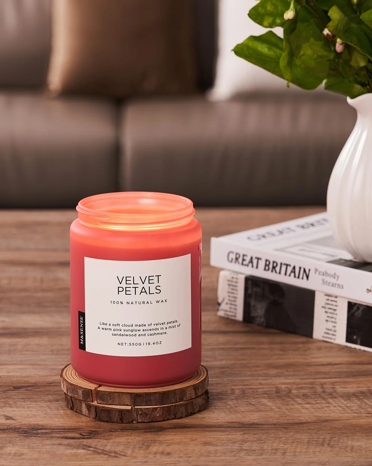 M&SENSE Świeca zapachowa Violet w szklanym słoiku 550 g naturalna, nietoksyczna świeca z wosku sojowego o czasie palenia 110 godzin, 2 knoty