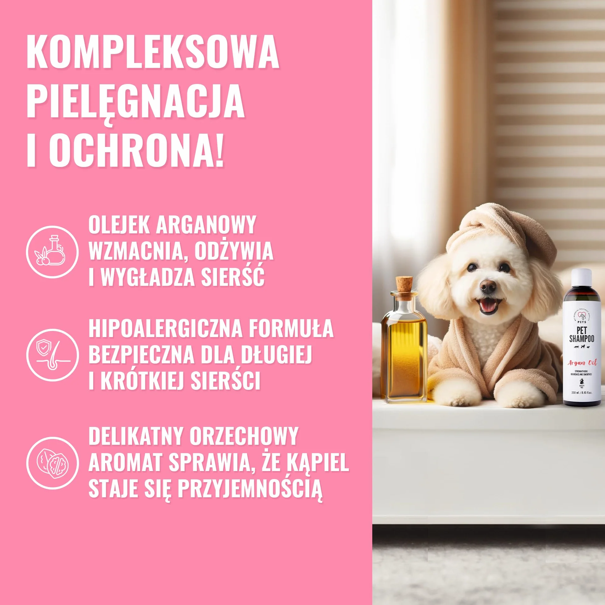 Szampon dla psów z olejem arganowym 250 ml hipoalergiczny wrażliwa skóra