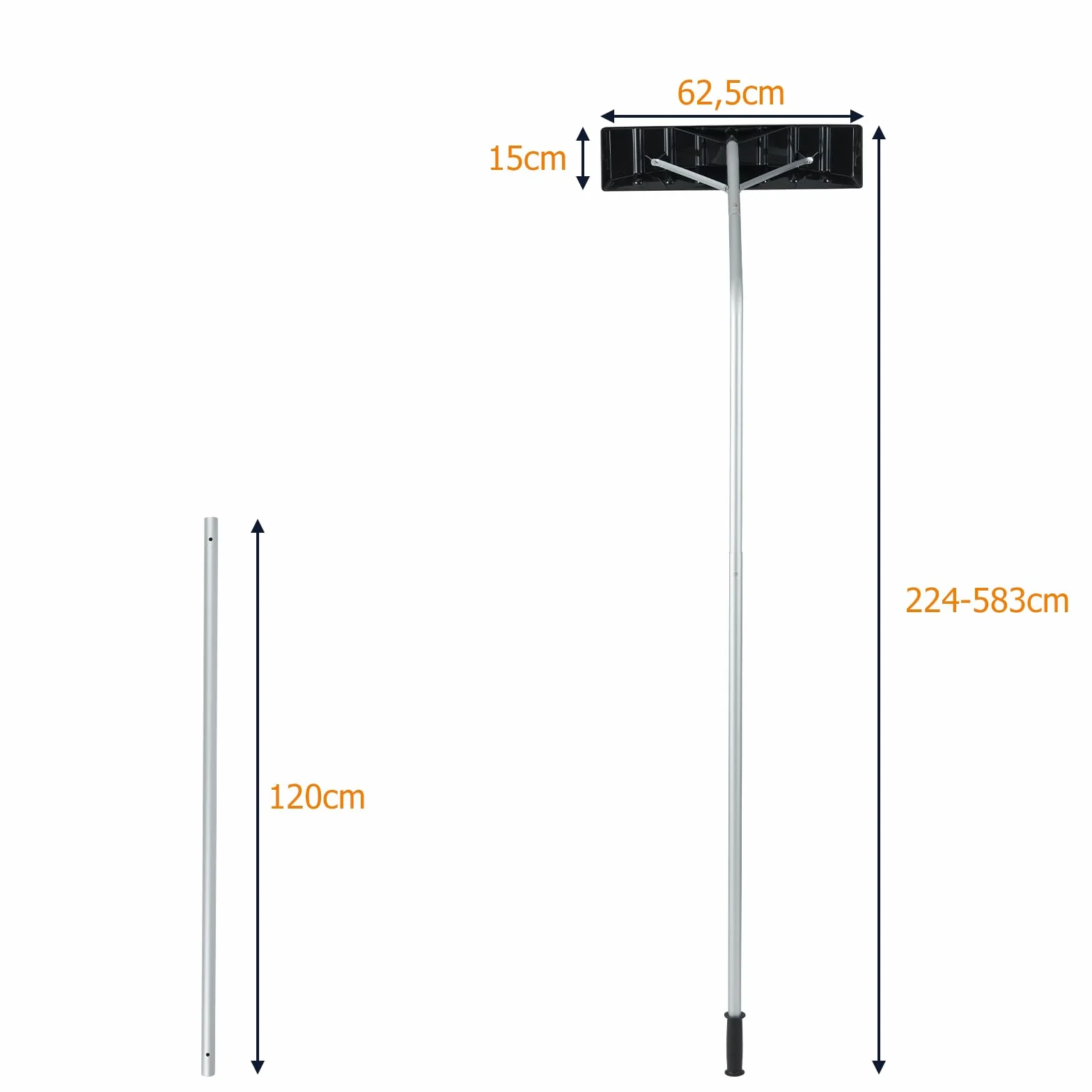 GOPLUS Łopata do śniegu na dach, fotowoltaiczna szufla do śniegu, zakres regulacji 224-583 cm, odśnieżarka ze zdejmowanymi aluminiowymi rurami i antypoślizgowym uchwytem, odśnieżarka do dachu, domu i