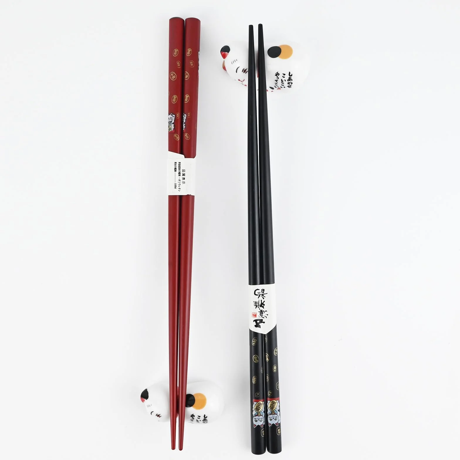 Zestaw 2 par pałeczek do sushi, kot panda, chińskie, japońskie, koreańskie, drewniane, pałeczki do jedzenia, można myć w zmywarce, z ceramiczną podkładką Cat Panda (kot)