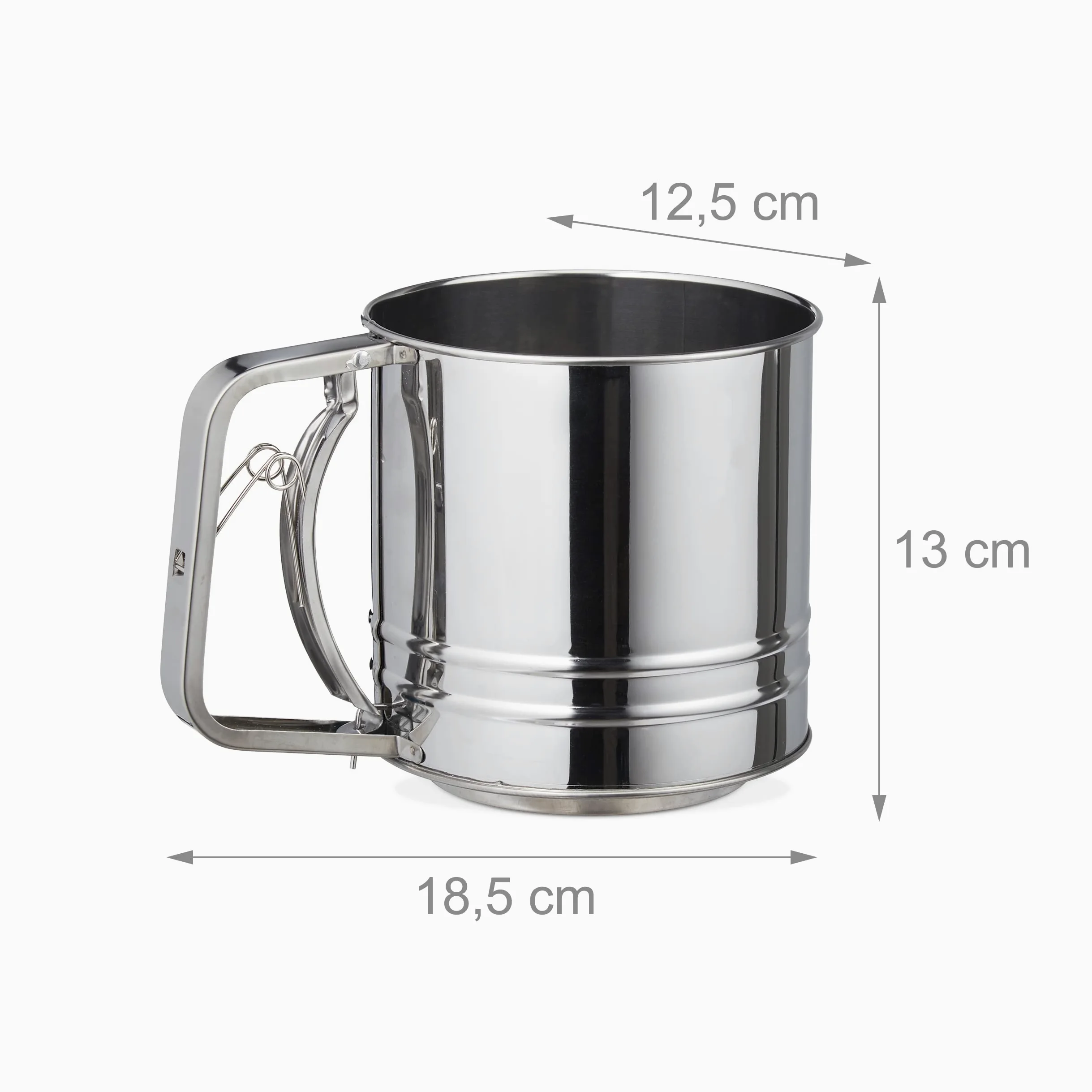 Relaxdays Sitko do mąki, duża pojemność, do mąki, cukru pudru, kakao, Ø 12,5 cm, sitko XL do pieczenia, stal nierdzewna, srebrne 10027709