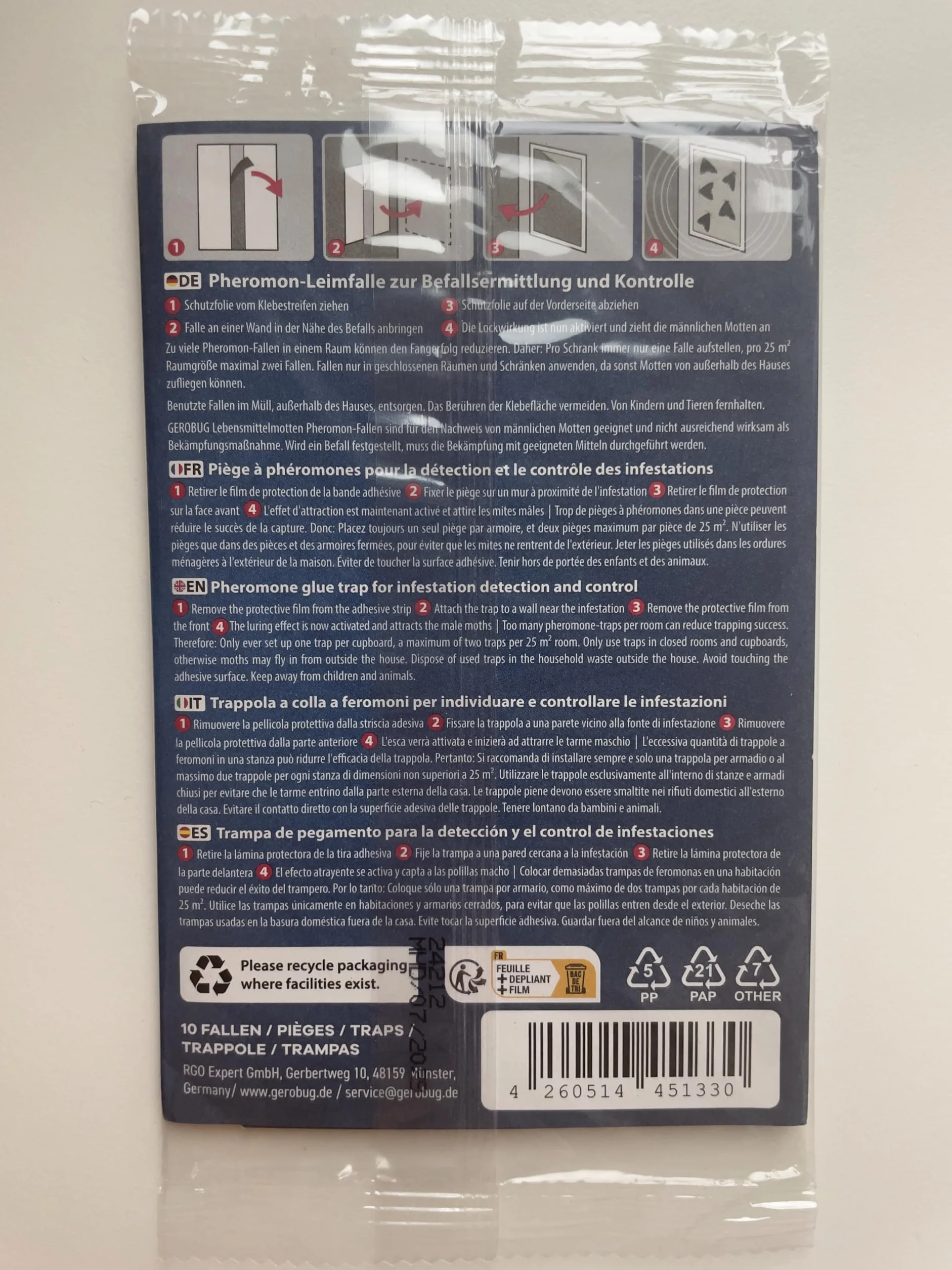 GEROBUG Pułapka na mole spożywcze 10 sztuk XXL Pack - bezzapachowe pułapki na mole spożywcze z maksymalnym efektem przyciągania - pułapka o długim czasie działania