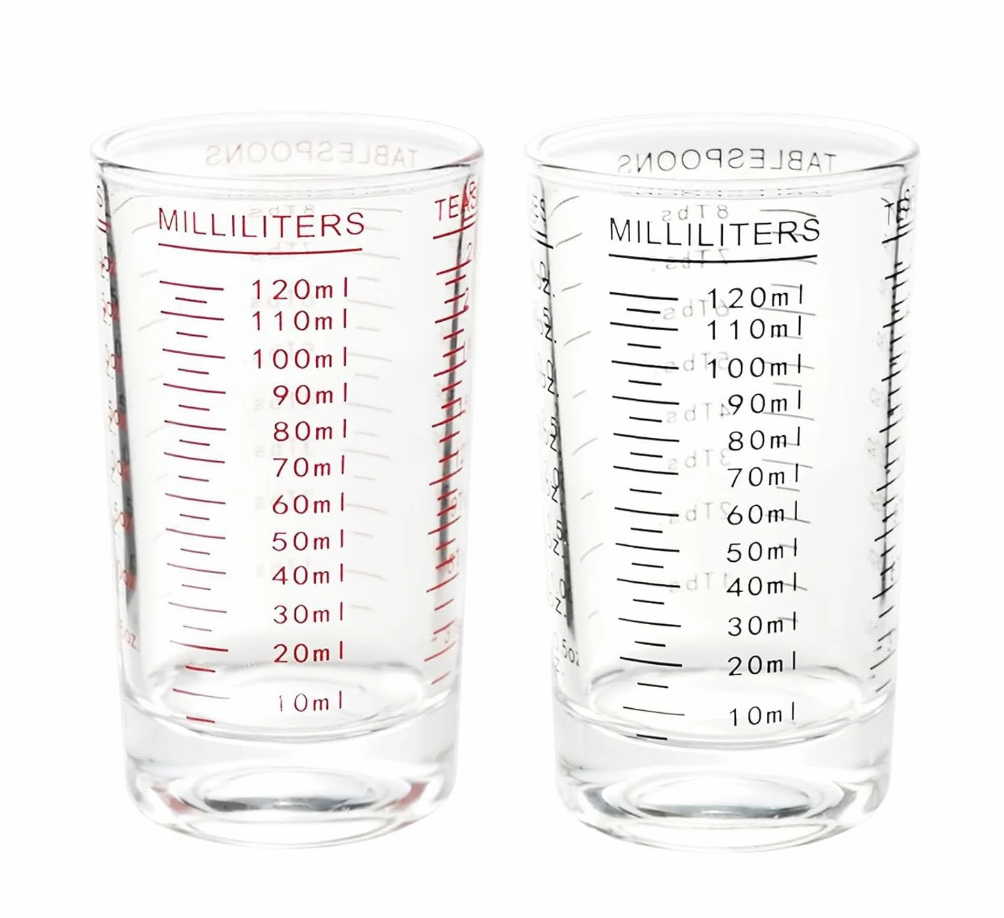 2 kubki z miarką do koktajli, 120 ml, akcesoria do koktajli, małe kubki z miarką, szklanki do tequili, szklanki do shotów, do kuchni, na imprezę, do baru, tequili, wódki, kawy (czarny, czerwony)