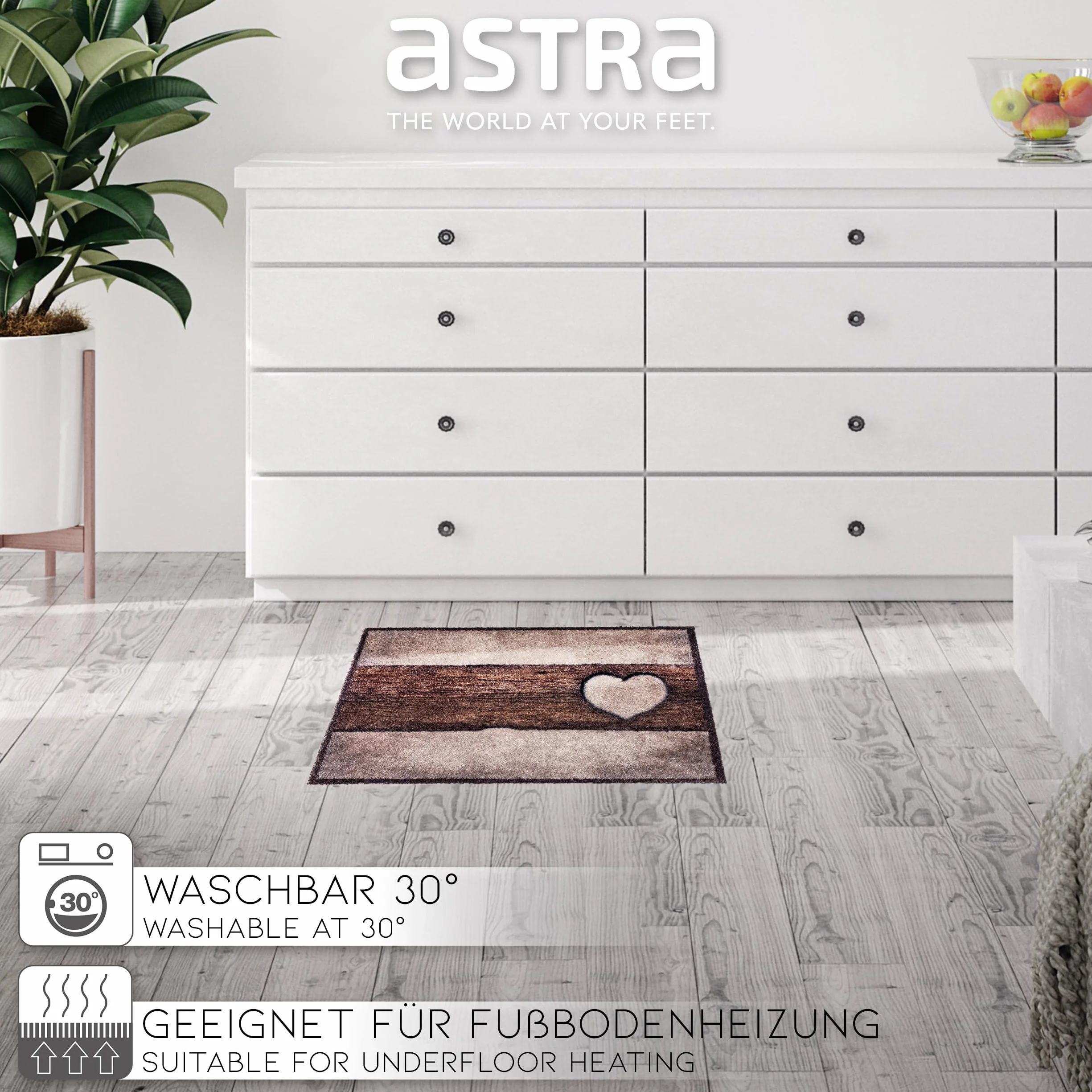 ASTRA Puszysta i miękka mata czyszcząca Pure & Soft – kolorowa wycieraczka do drzwi – wytrzymała wycieraczka – 50 x 70 cm (kolor: drewno, serce, piaskowo-brązowy)