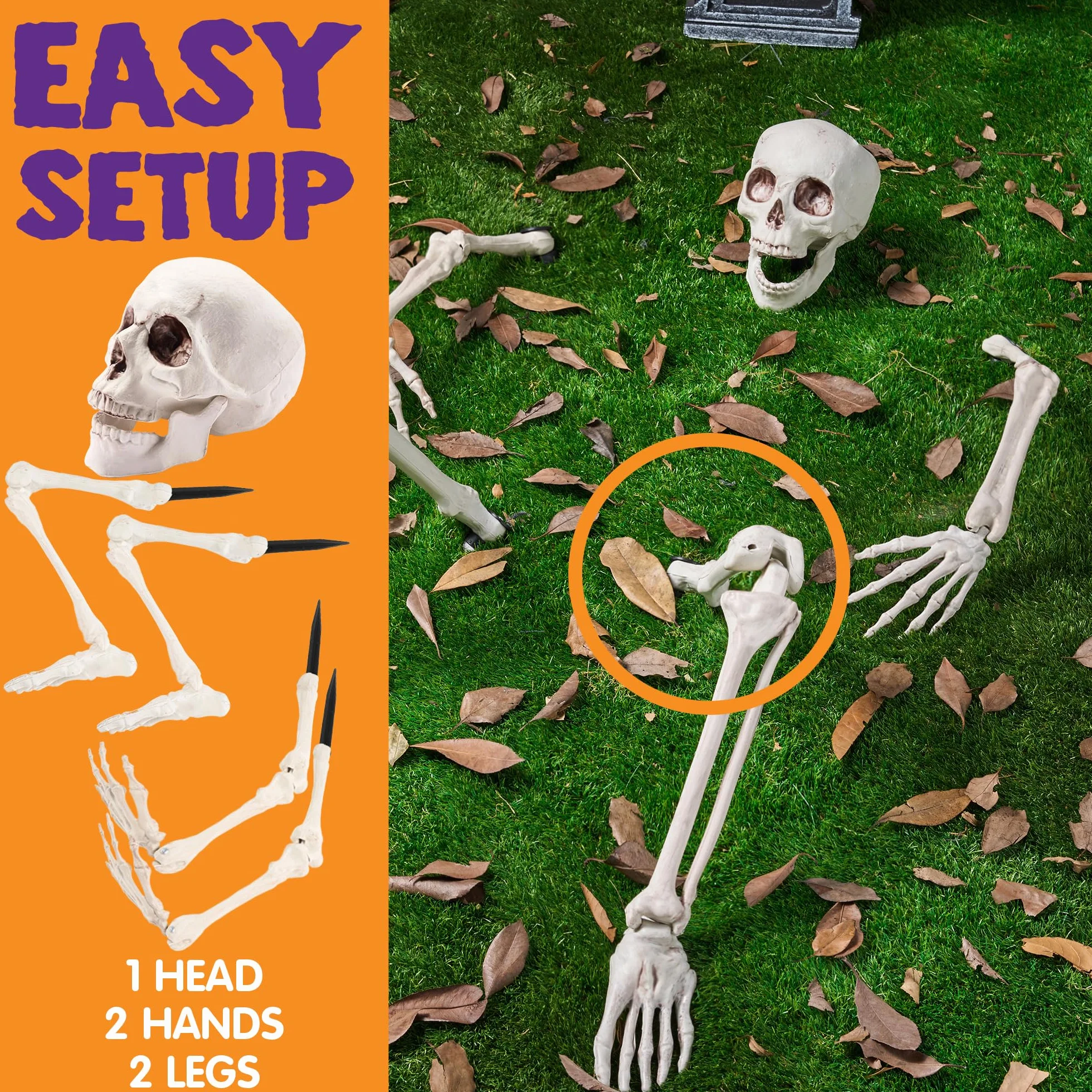 JOYIN 5 szt. naturalnej wielkości, szkielet, słupki, dekoracje na Halloween, szkielet całego ciała, podwórko, realistyczne słupki na podwórko, trawnik, ogród, na Halloween, podwórko, dekoracje