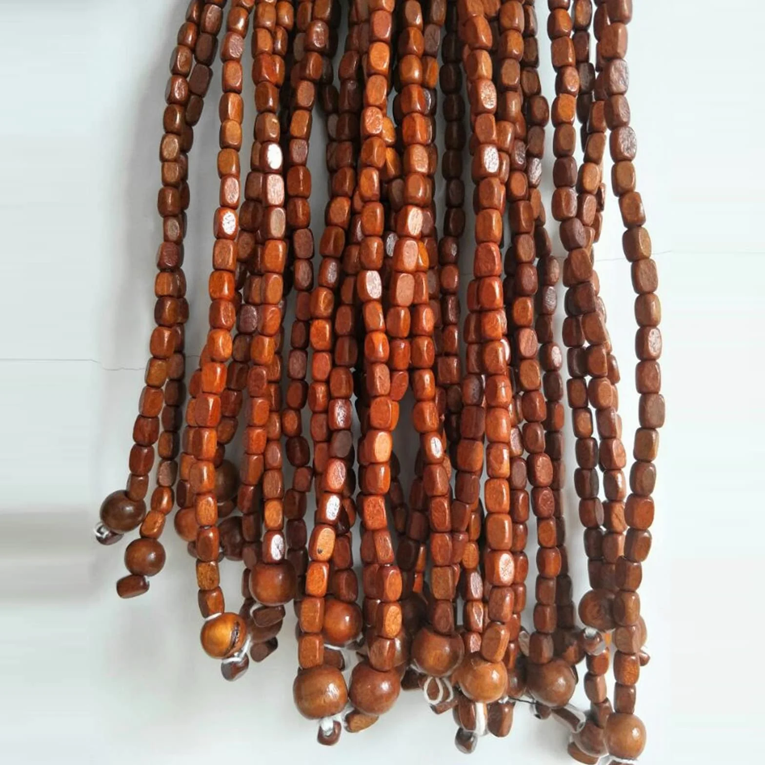 Ręcznie wykonana ścianka działowa z naturalnego drewna i koralików bambusowych, 140 pasm, 140 x 180 cm