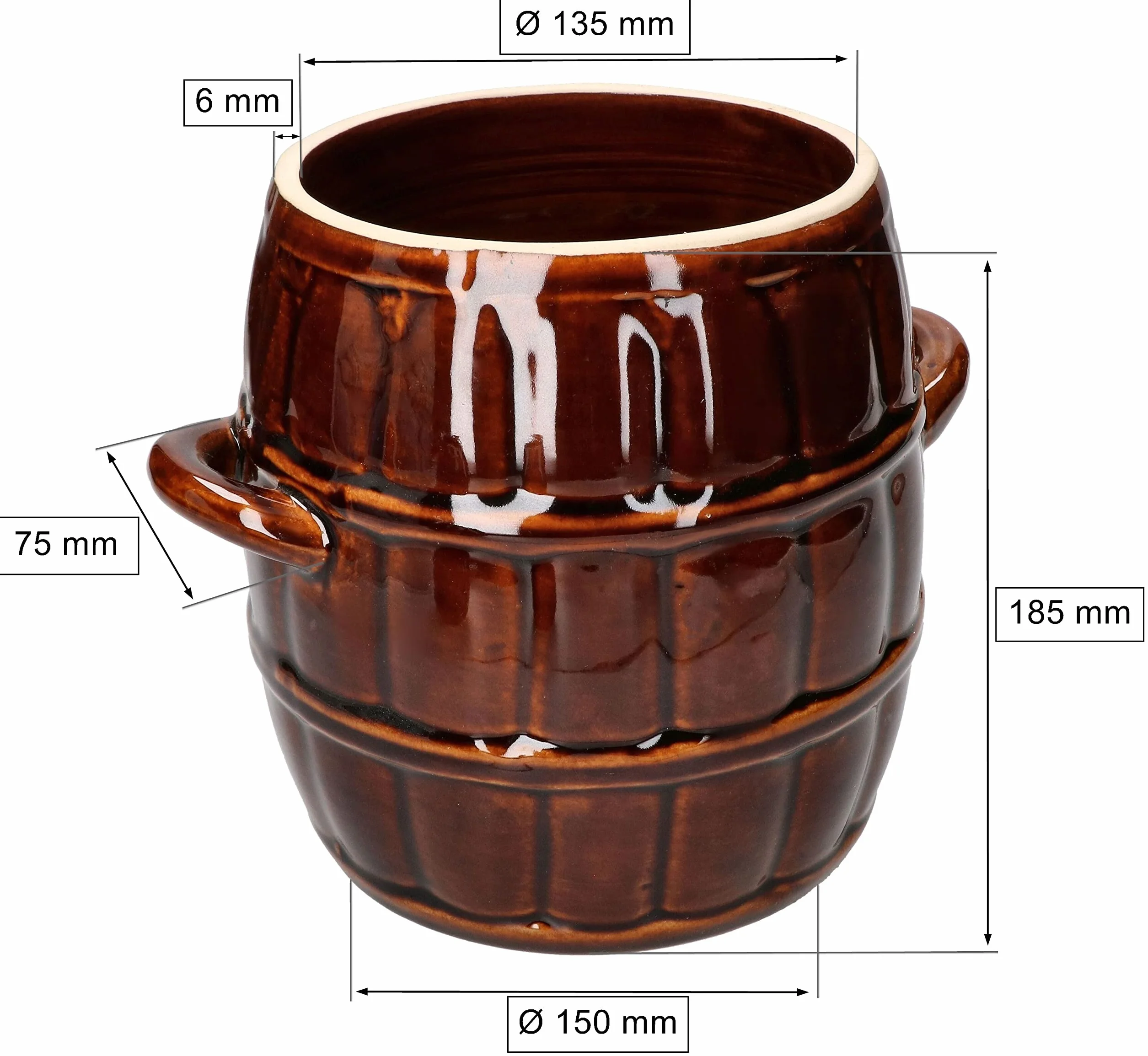 KOTARBAU Ceramiczny garnek beczkowy z kamionki, 3,2 l, brązowy - Garnek do kiszenia, Garnek do kiszonej kapusty, Marynator do grzybów - Odporny na kwasy, Nadaje się do mycia w zmywarce, Nadaje się do