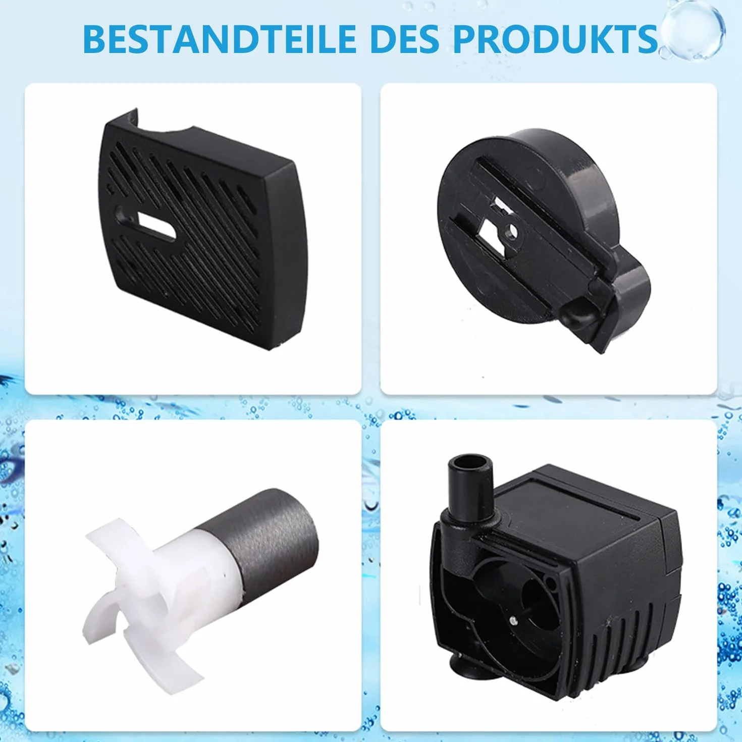 CAM2 Mini pompa wodna, bardzo cicha pompa do akwarium z kablem sieciowym 1,5 m, 350 l/h, 5 W, mała pompa głębinowa, 2 dysze do akwarium, stawu, ogrodu, studni